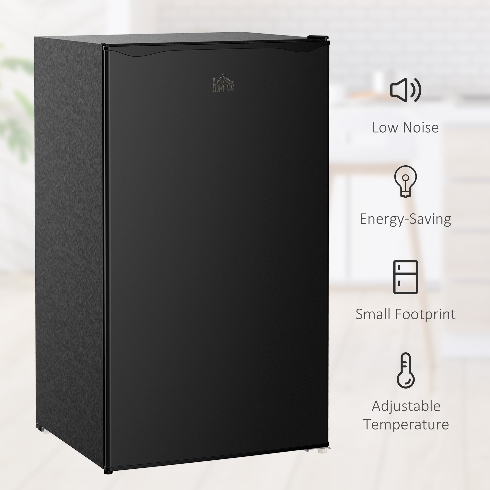 3.2 Cu.Ft Mini Fridge with Freezer, Compact Refrigerator with Adjustable Thermostat, Shelf and Single Reversible Door for Bedroom, Dorm, Home Office, Energy Efficient, Black