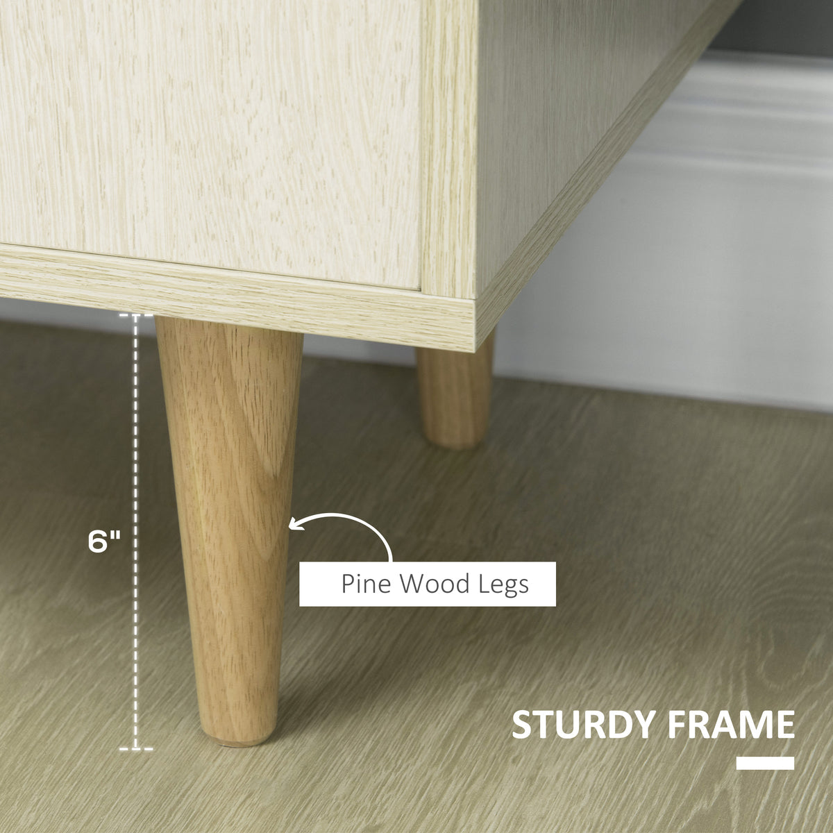 Sideboard Buffet Cabinet with Double Doors, Adjustable Shelves and Wood Legs for Living Room, Natural