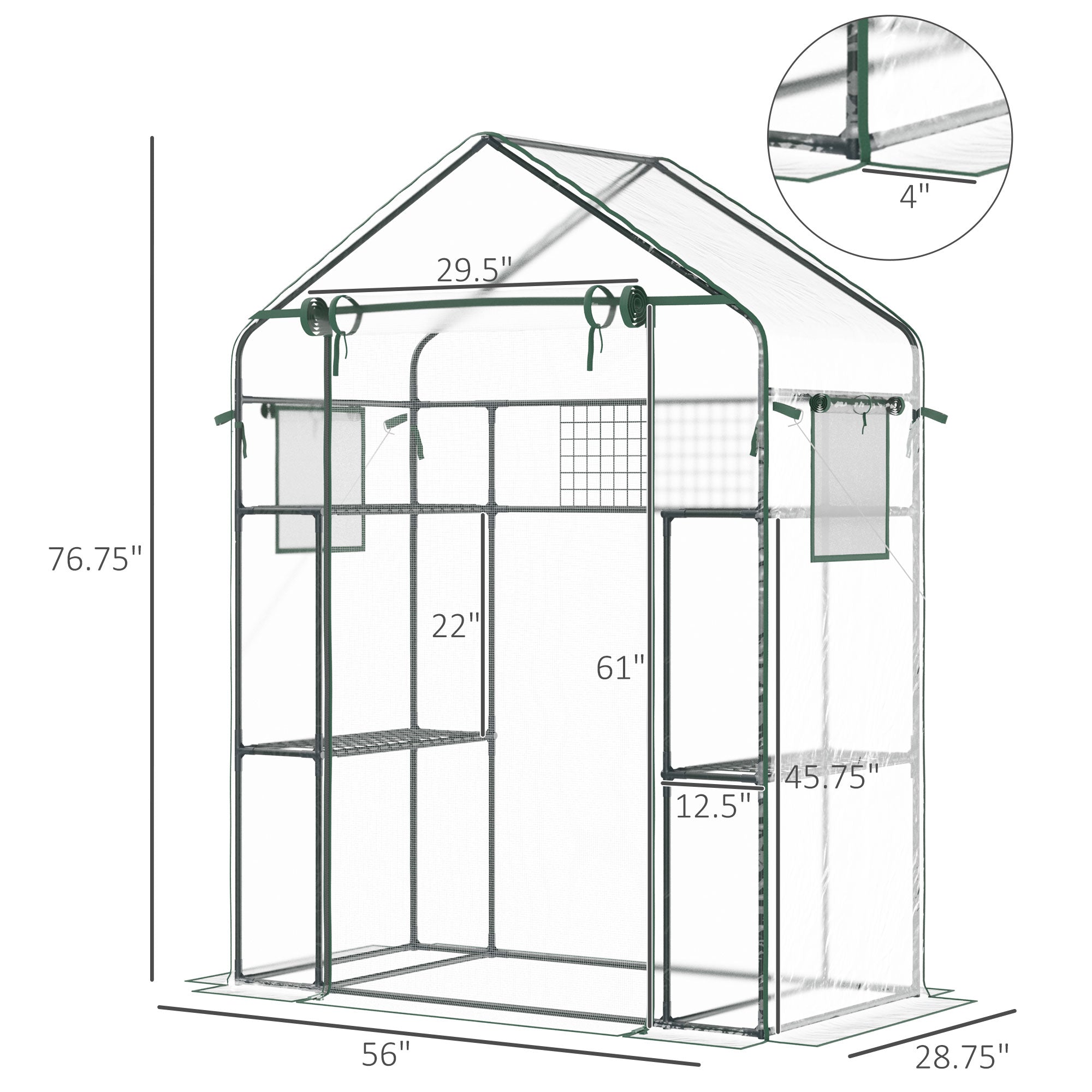 Outdoor Walk-in Mini Greenhouse with Mesh Door & Windows, Small Portable Garden Green House with 3 Tiers 6 Shelves, Trellis, & Plant Labels - Clear - Image 3