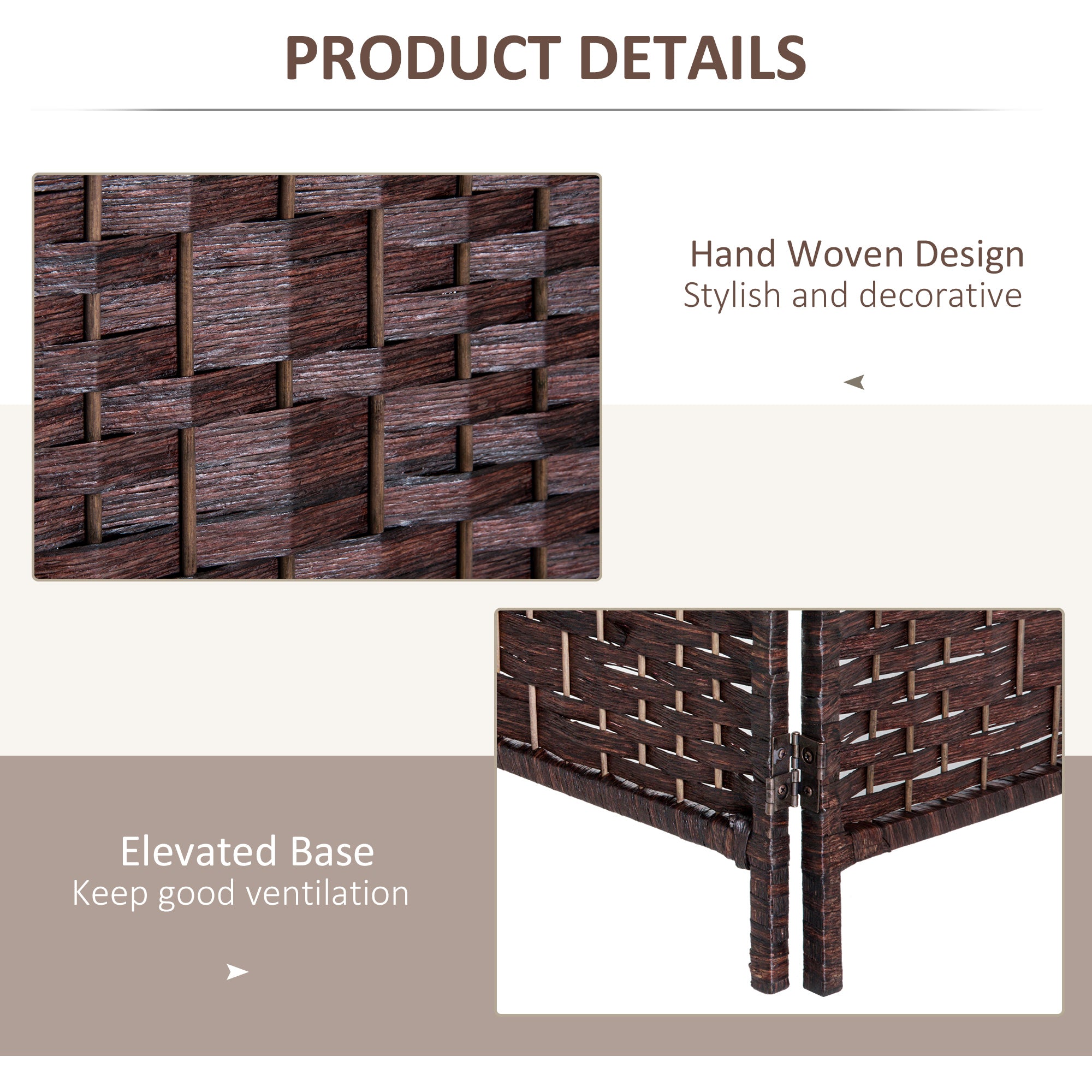 Room Divider 3 Panel, 6FT Tall Folding Privacy Screen, Freestanding Hand-Woven Partition for Room Separation with 360° Hinges, Paper Rope Diamond Weave, Brown