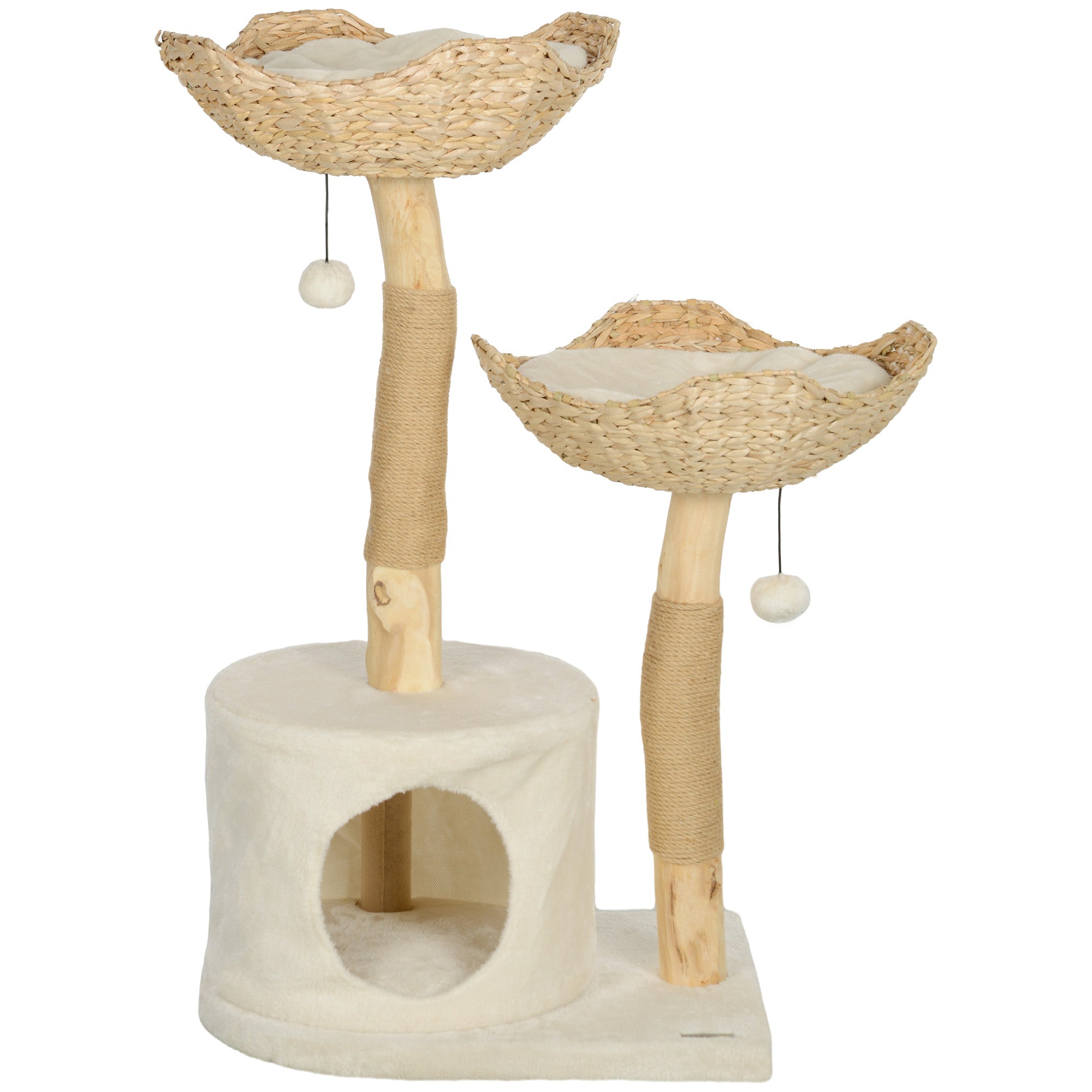 37 Inch Modern Cat Tree w/ Wooden Scratching Posts, Condo, Beds, Cushions, Toy Balls & Anti-Tip Kit - Cream White