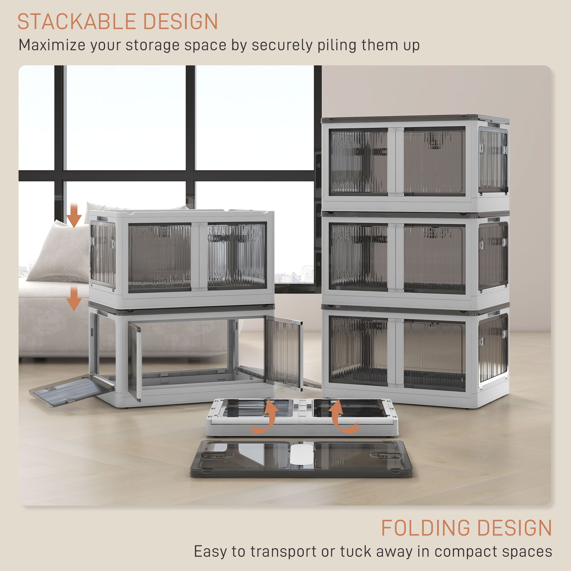 Stackable Storage Bins with Lids, Wheels, and Collapsible, White