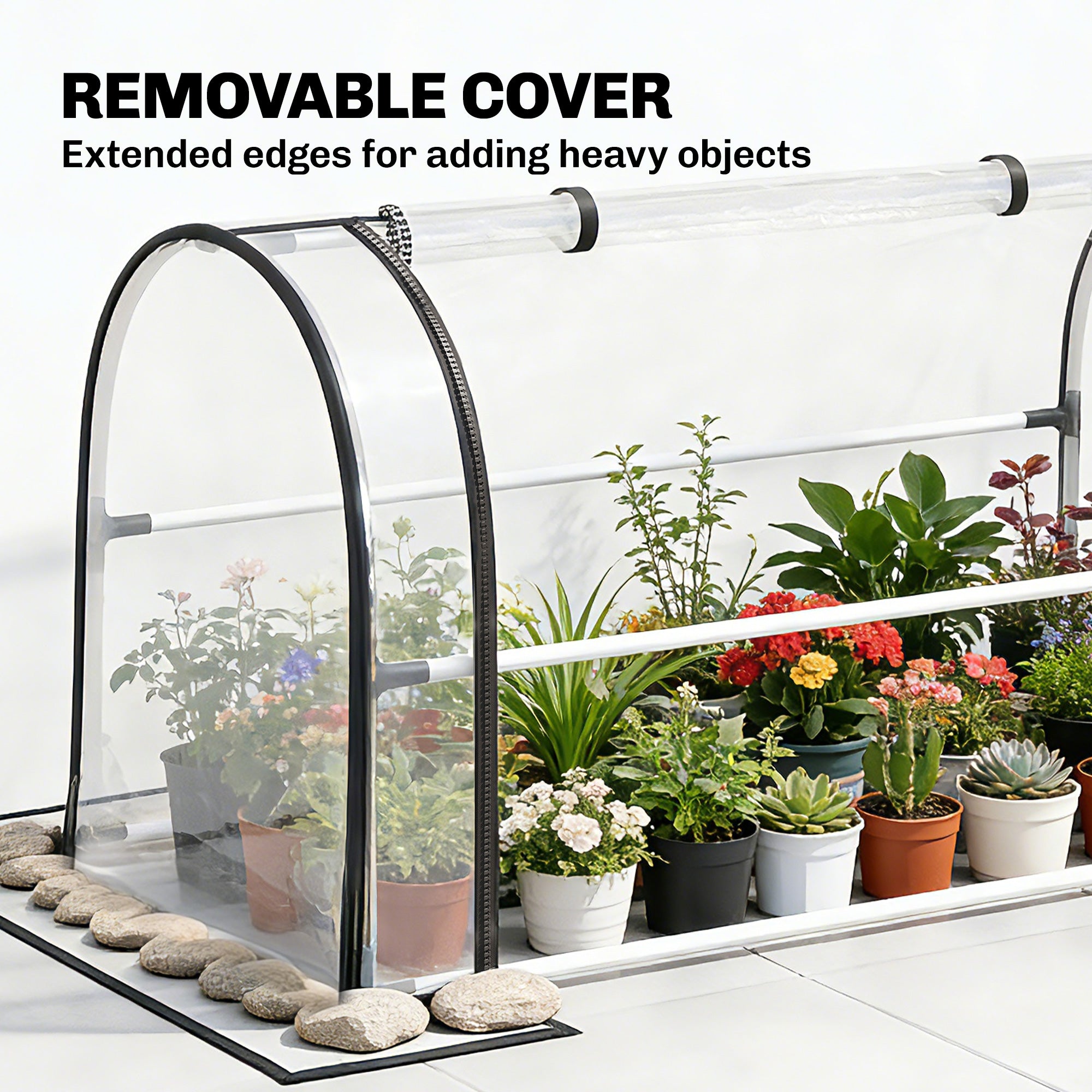 Raised Garden Bed with Flip-Up Greenhouse Cover, Metal Elevated Garden Bed with Legs and Drainage Hole, White - White - Image 5