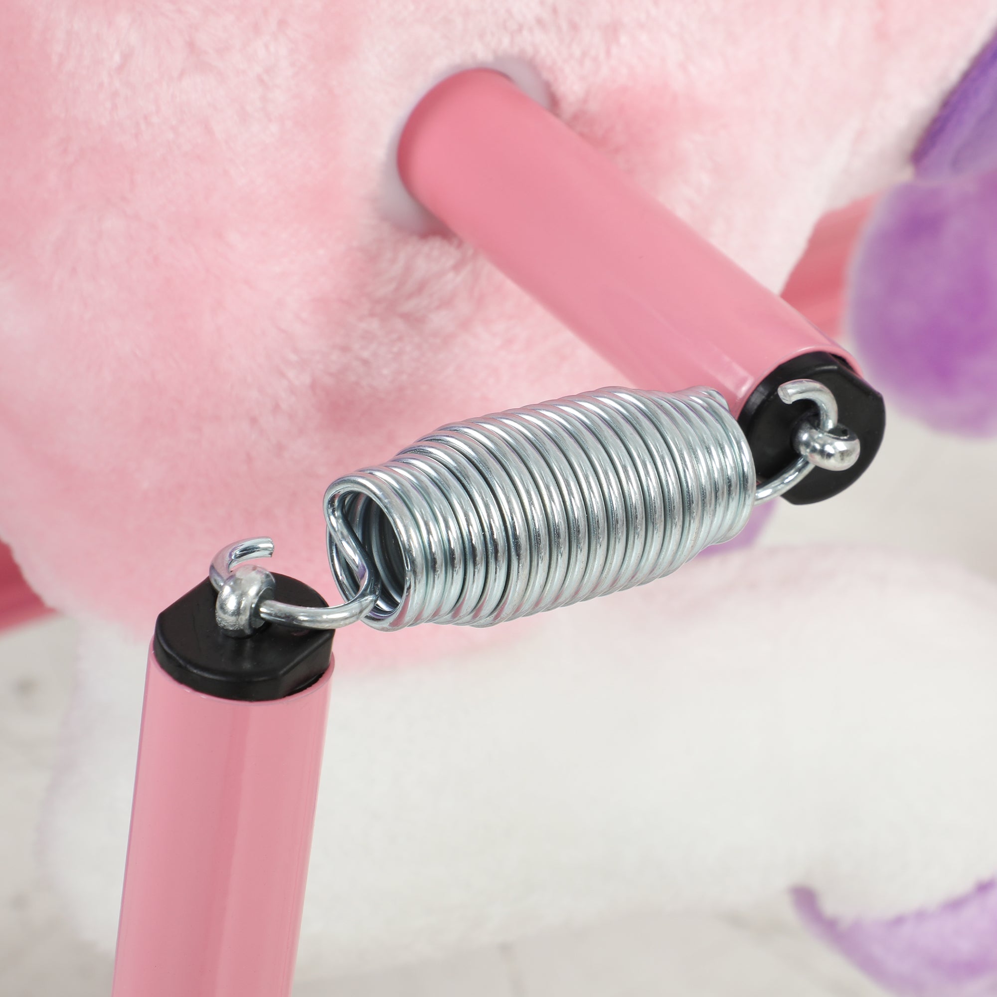 Spring Rocking Horse, Kids Ride on Horse, Plush Horse Ride-on w/ Sounds & Foot Stirrups for Kids 3-8 Years, Pink