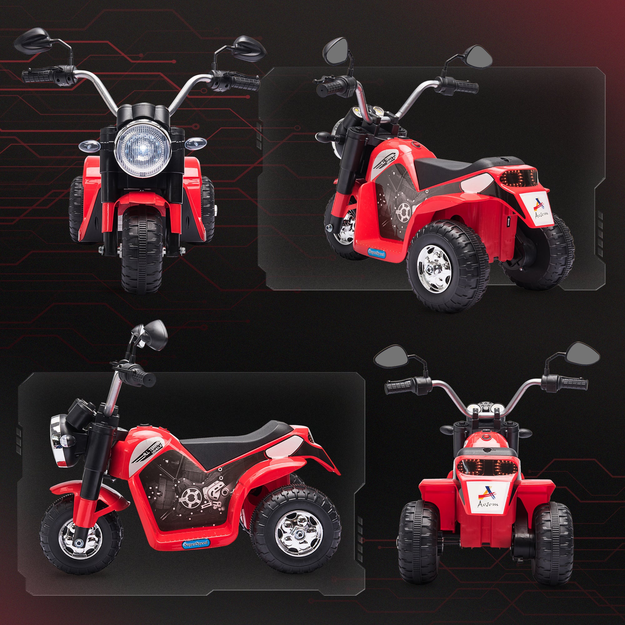 Electric Motorcycle for Kids, 6V Battery Powered Ride-On Dirt Bike 3-Wheels Motorbike with Horn Headlights Realistic Sounds Speed for 18 - 36 Months Red