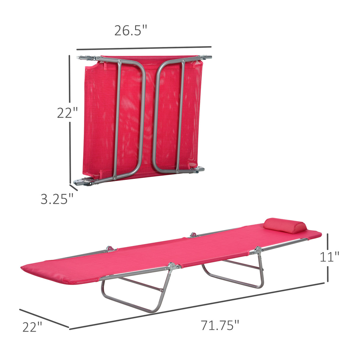 Folding Chaise Lounge Chair, Pool Sun Tanning Chair, Outdoor Lounge Chair with Reclining Back, Breathable Mesh Seat, Headrest for Beach, Yard, Patio, Pink