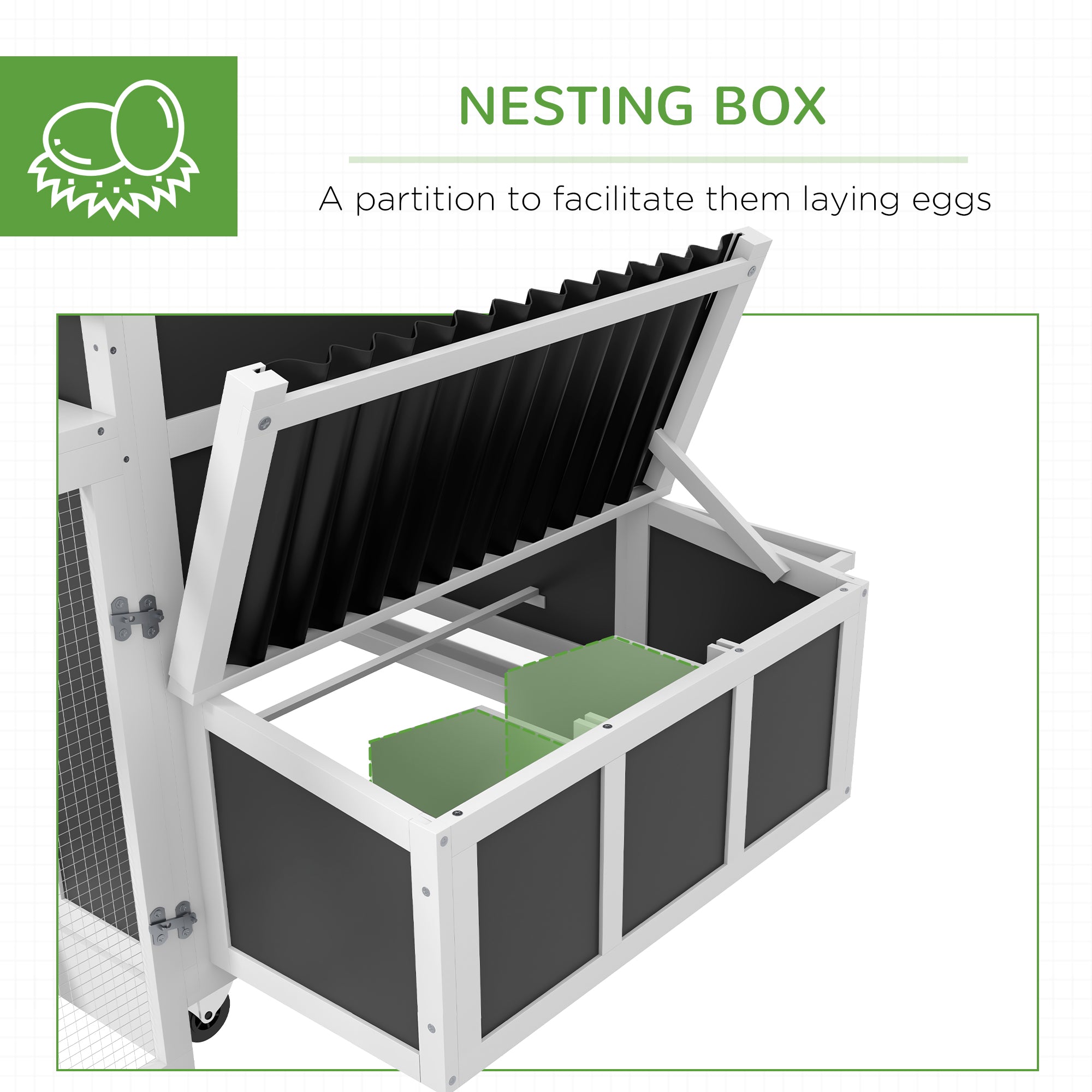 Wooden Chicken Coop with Nesting Box, Pull Out Tray, Run, Perches, Ramp, Windows for 6 Chickens, Dark Gray - Gray - Image 6