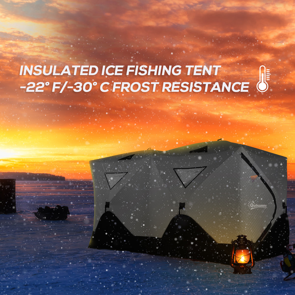 5-8 Person Ice Fishing Shelter, Pop-Up Ice Shanty Tent, Insulated Portable Tent with 2 Doors & Carrying Bag, Light Gray