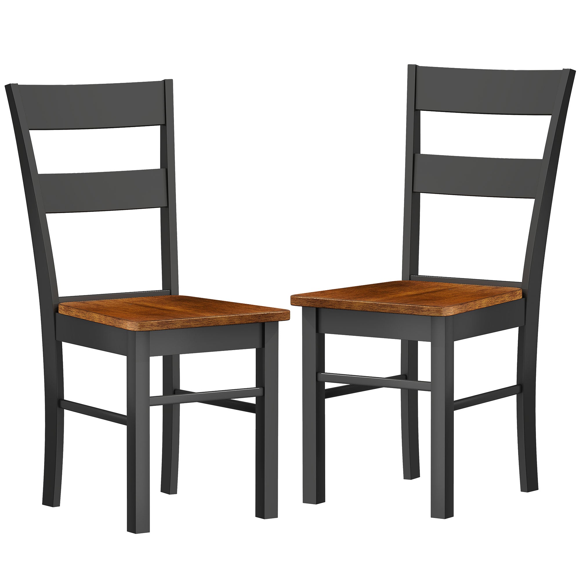 Farmhouse Dining Table Chairs, Set of 2 Rubber Wood Kitchen Table Chairs with Open Back for Living Room, Black