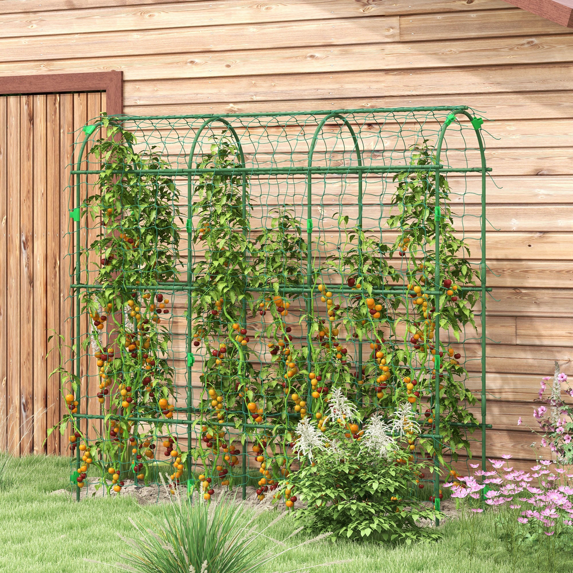 Metal Garden Trellis, Arch Trellis for Climbing Plants Outdoor, A-Frame, with Climbing Net, 17" x 72" x 72", Green - Green - Image 2