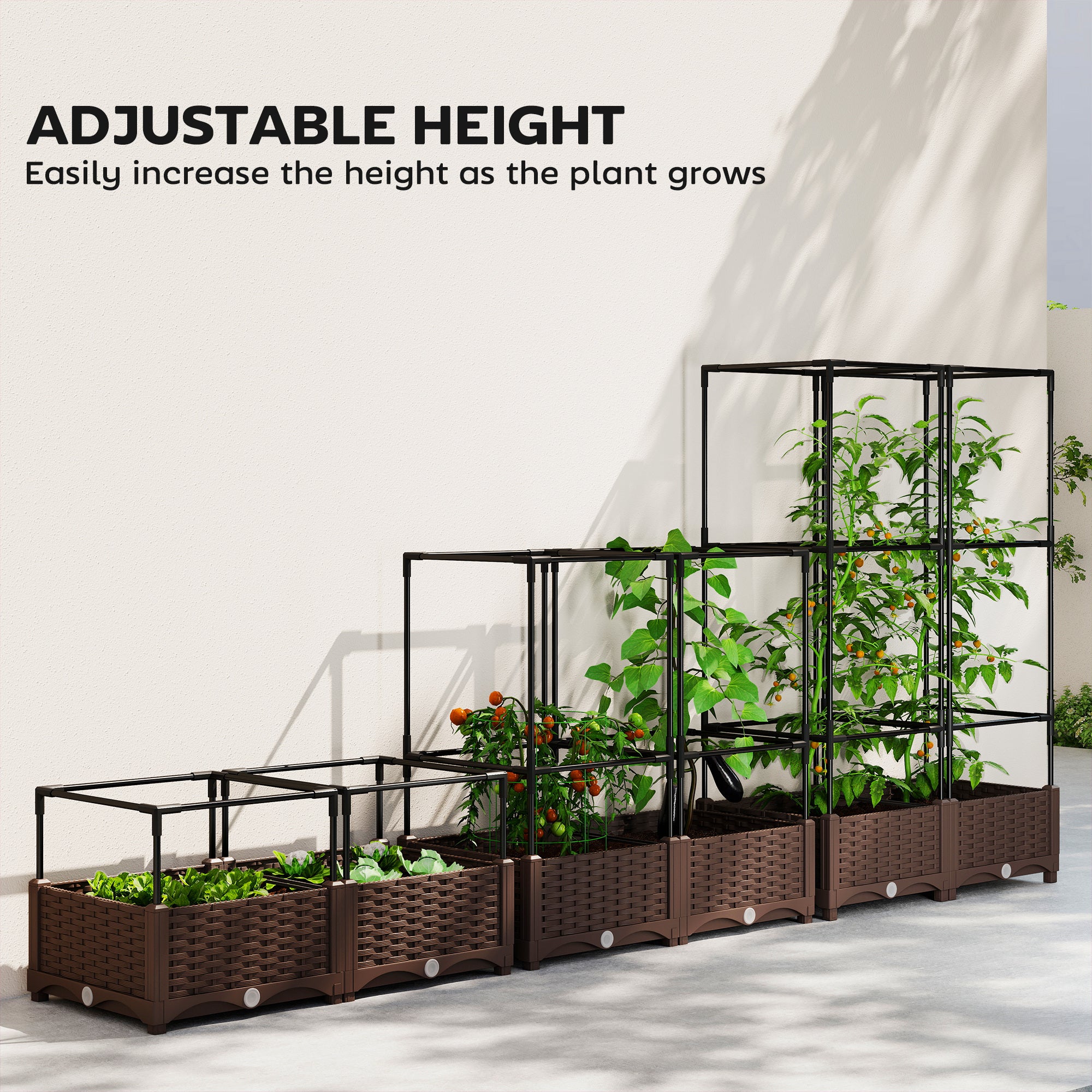 Raised Garden Bed with Trellis, 46.5" Tomato Cage with Crop Cage, Self Watering Planter Box with Drainage Holes, Green - Green - Image 5