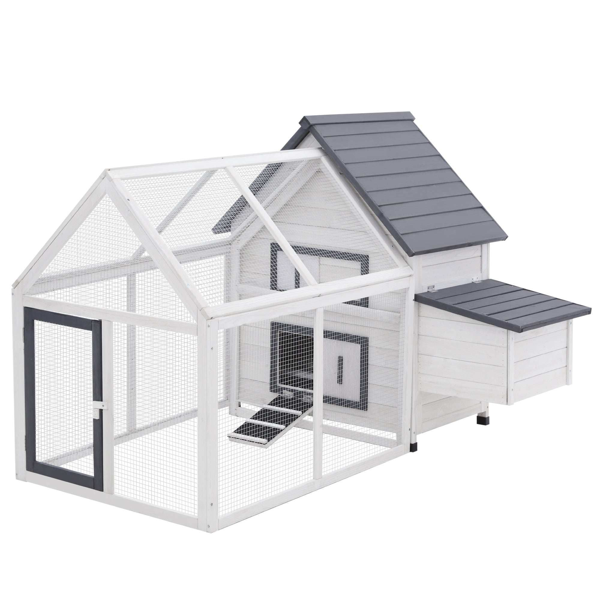 65" Chicken Coop Wooden Chicken House Rabbit Hutch Poultry Cage Hen Pen Backyard with Nesting Box, Ramp, Run - Dark Gray