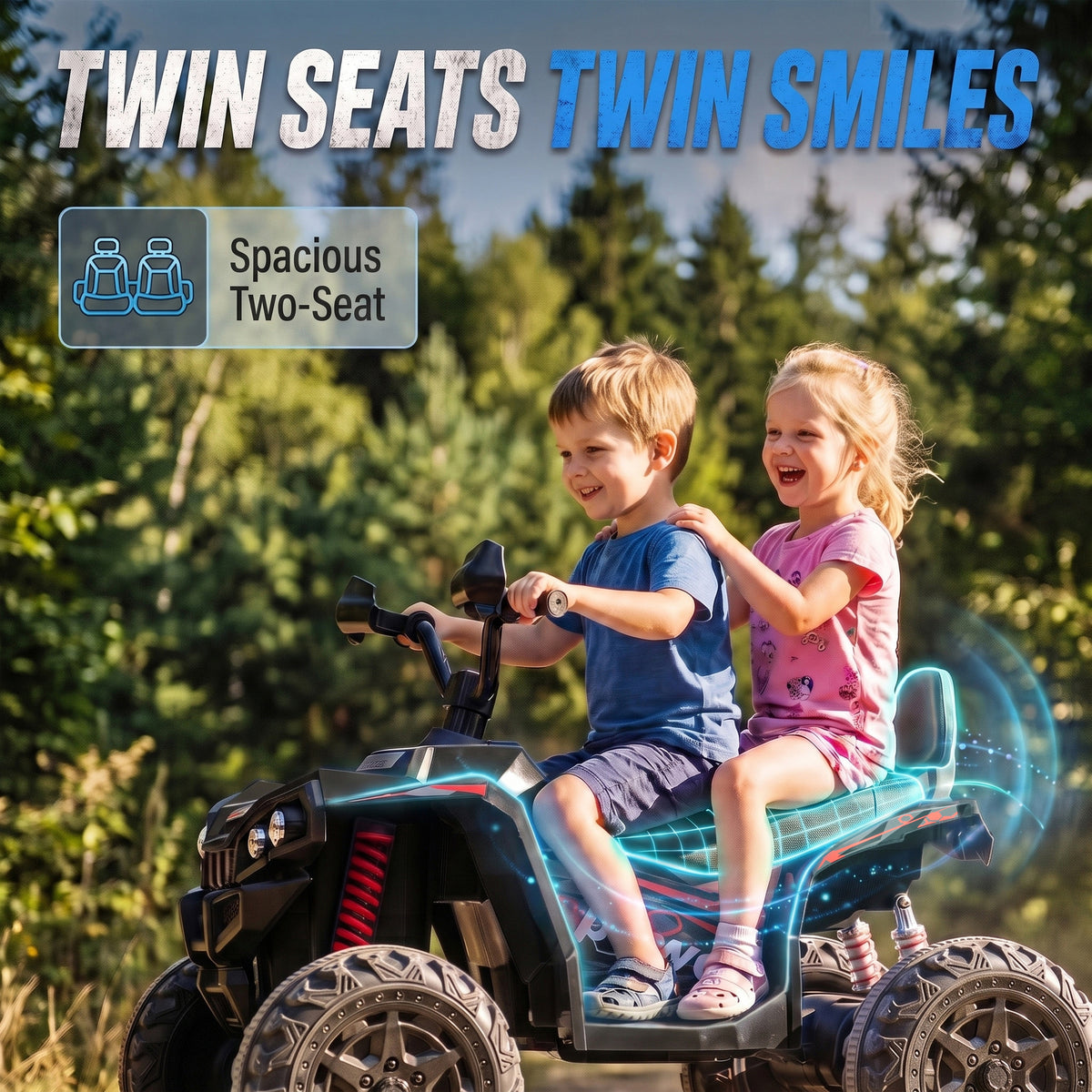 24V 2 Seater Ride On Toys, Kids ATV 4 Wheeler with Dual Motors, High & Low Speed for Boys Girls Aged 3-8 Years, Black