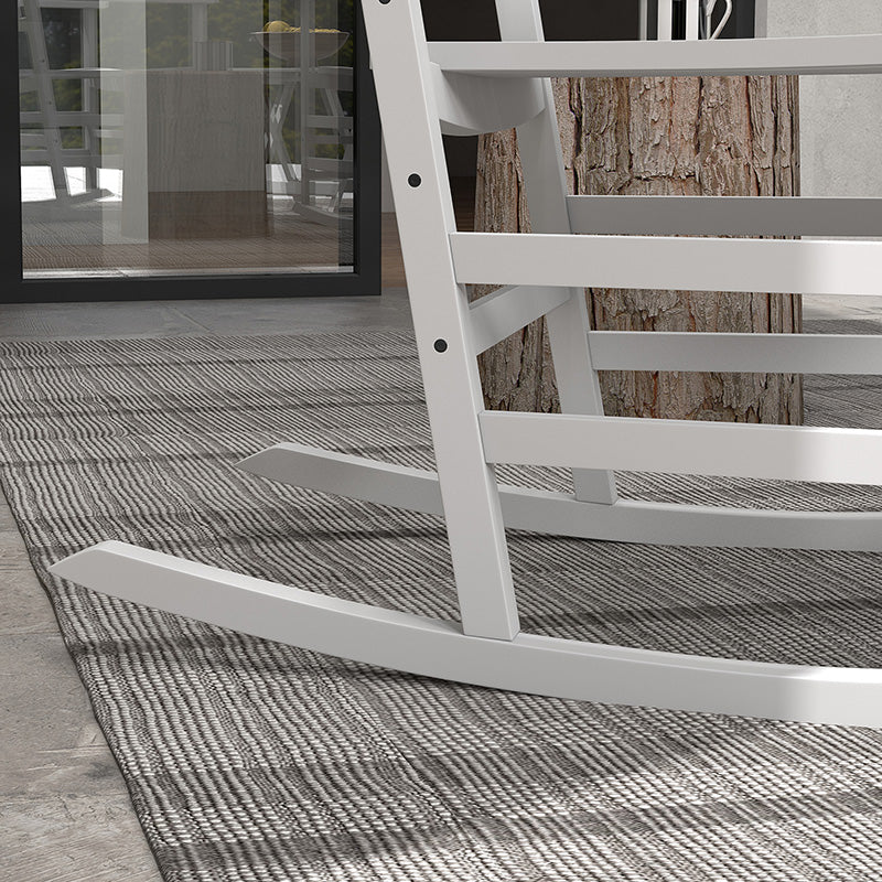 Wooden Rocking Chair Set, Curved Armrests, High Back, Slatted Top Table Outdoor Rocker Set, White