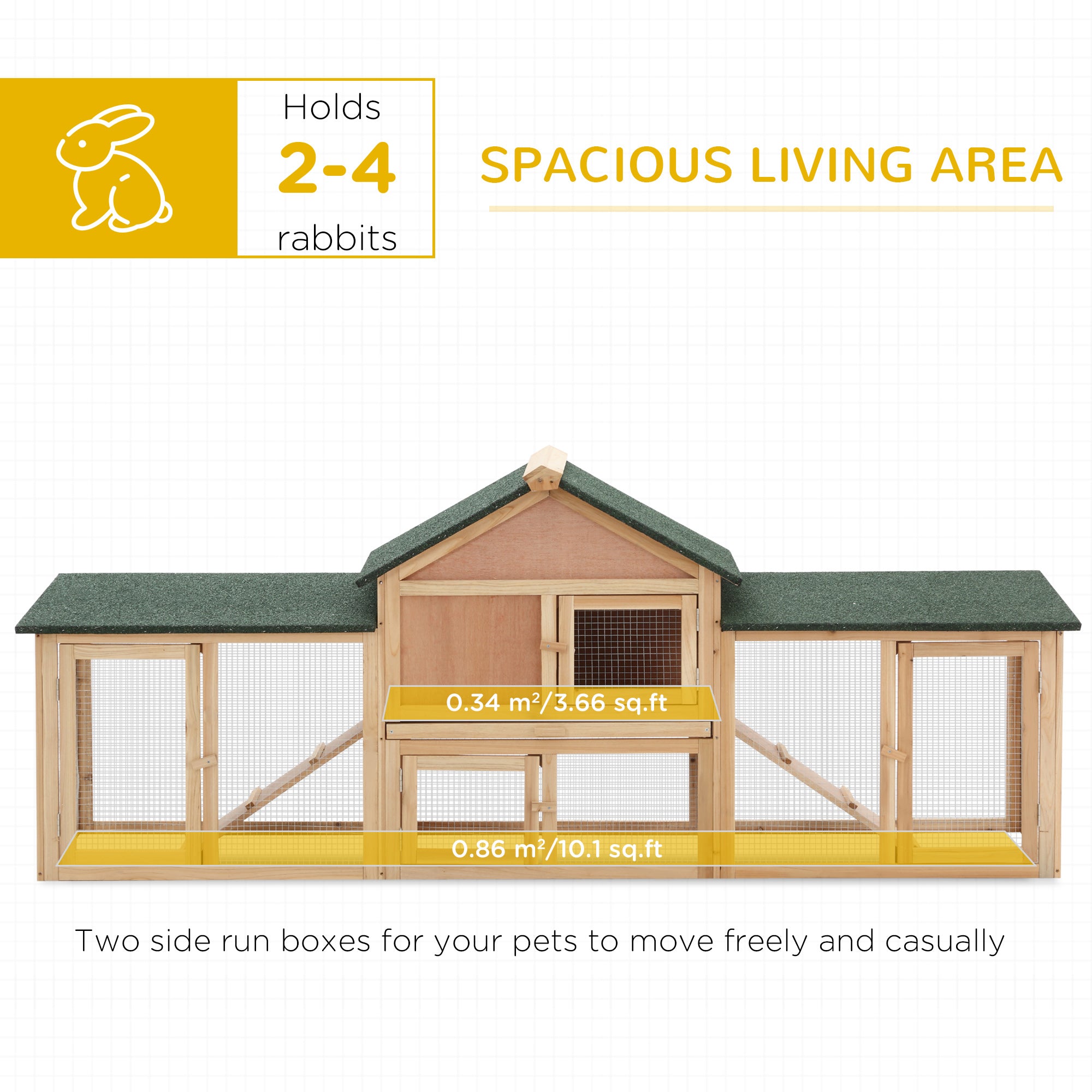 Rabbit Cage Outdoor, Rabbit House 83" 2 Story Deluxe XL Wooden Rabbit Hutch Big Bunny Cage w/ Ladder and Run - Natural - Image 5