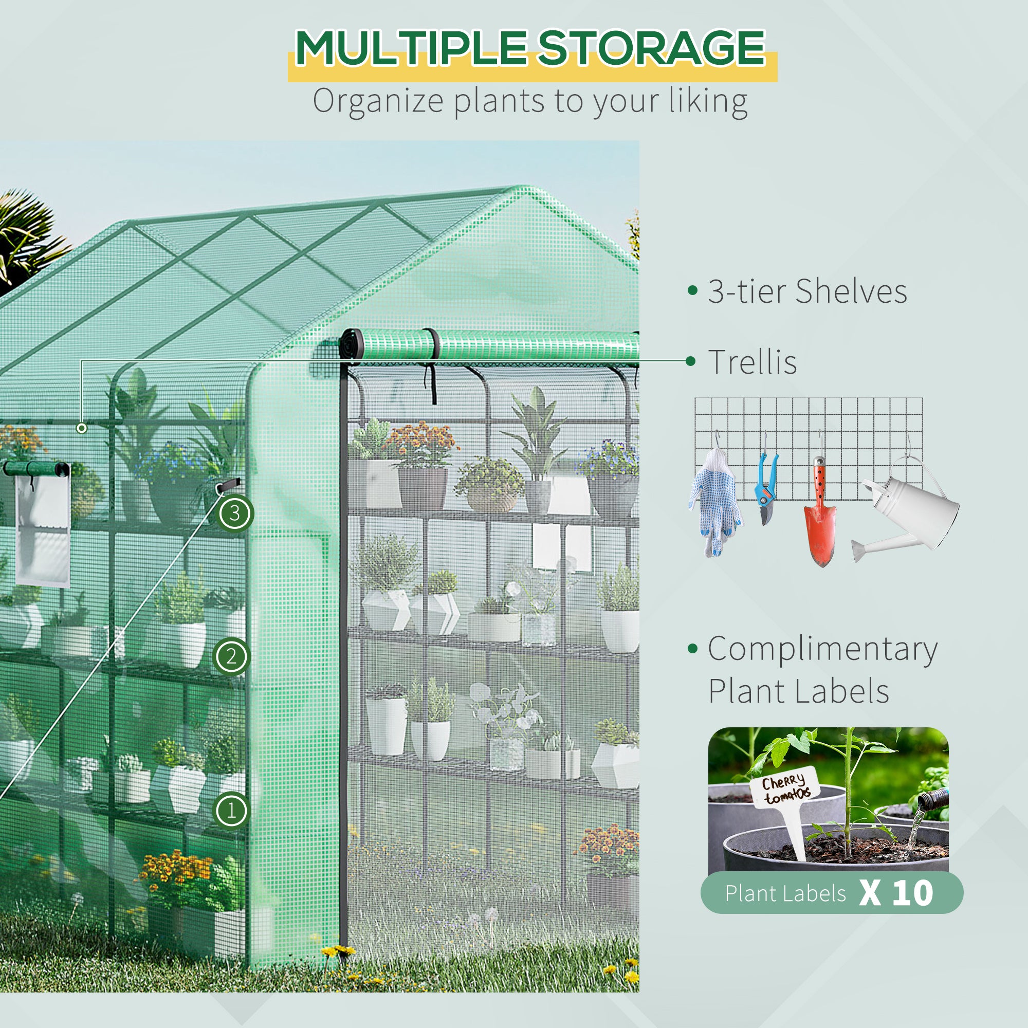 8' x 6' x 7' Temporary Greenhouse for Growing Flowers with Mesh Door & Windows Green - Green - Image 8