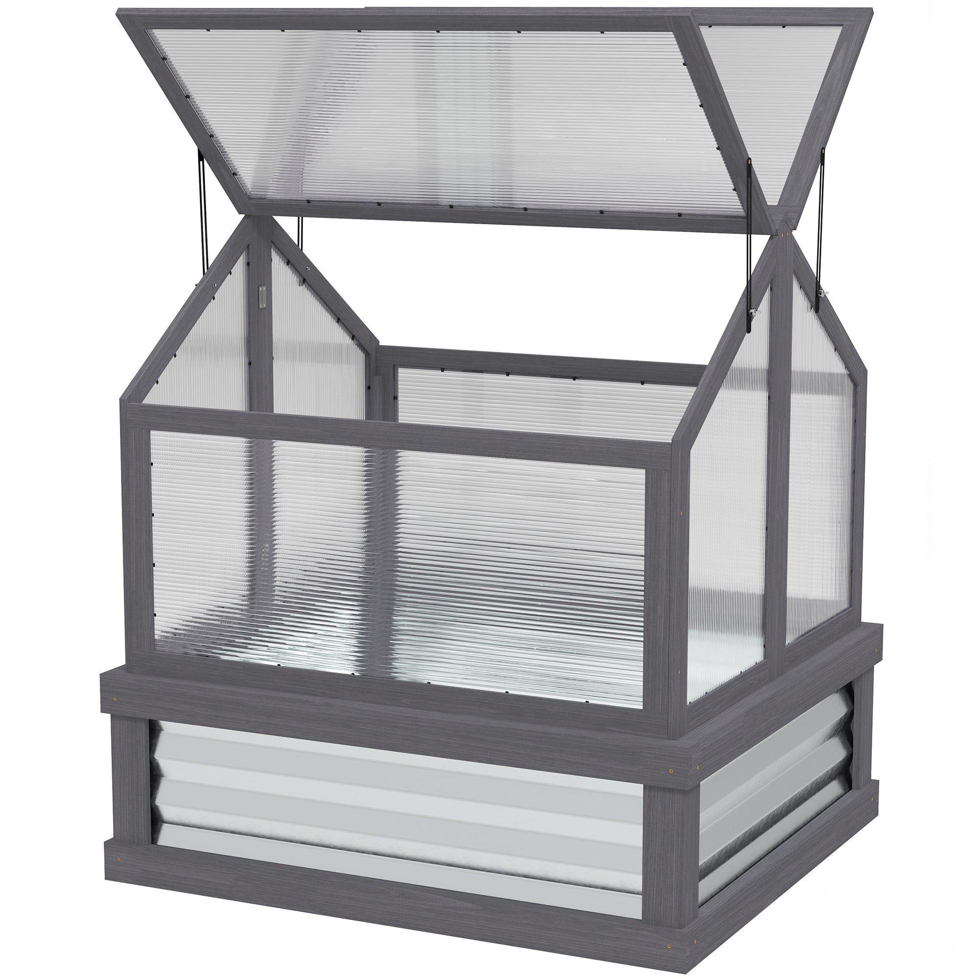 Raised Garden Flower Bed Kit with Greenhouse, Wooden Cold Frame Planter, 35.5" x 31.5" x 36", Gray - Gray