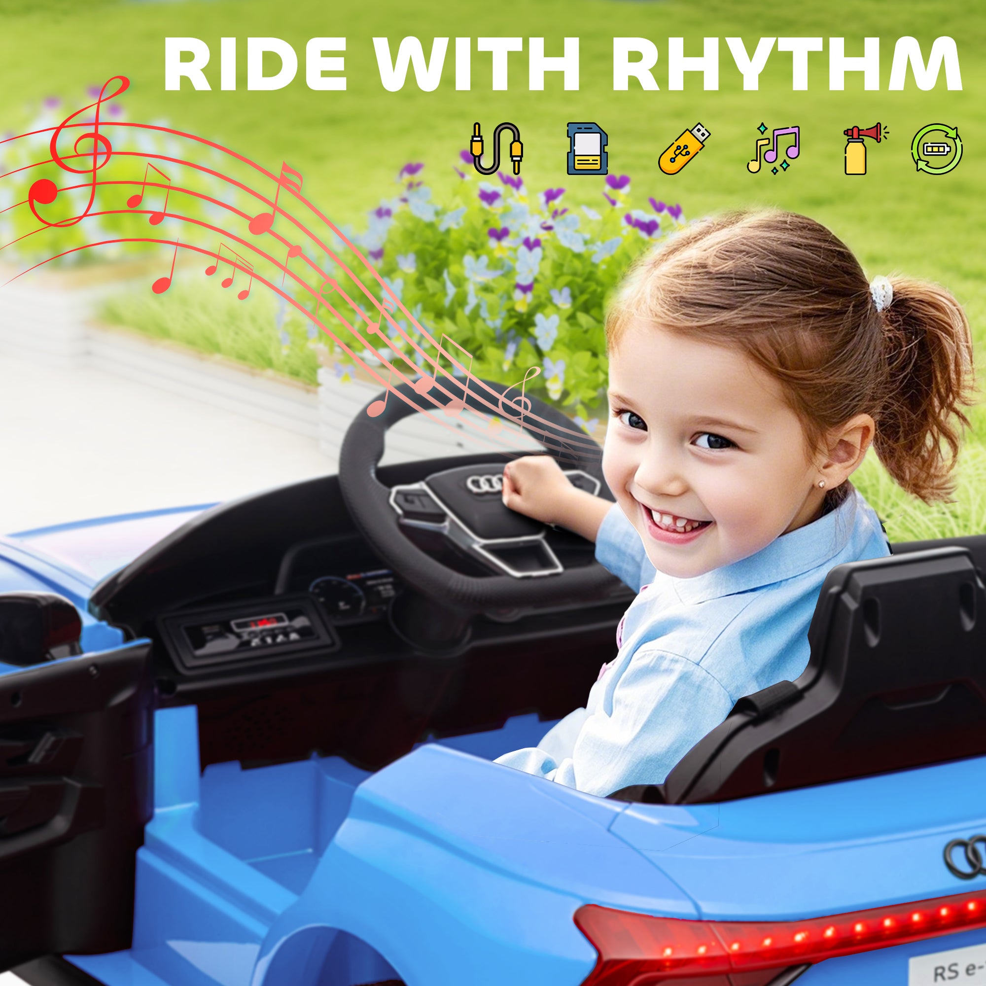 Electric Car for Kids, 12V Licensed Audi RS E-tron GT 3.1 MPH Kids Ride on Car, Ride-on Toy with Remote Control, 4 Suspension Wheels, Horn, Music, Lights, for Boys and Girls, Blue