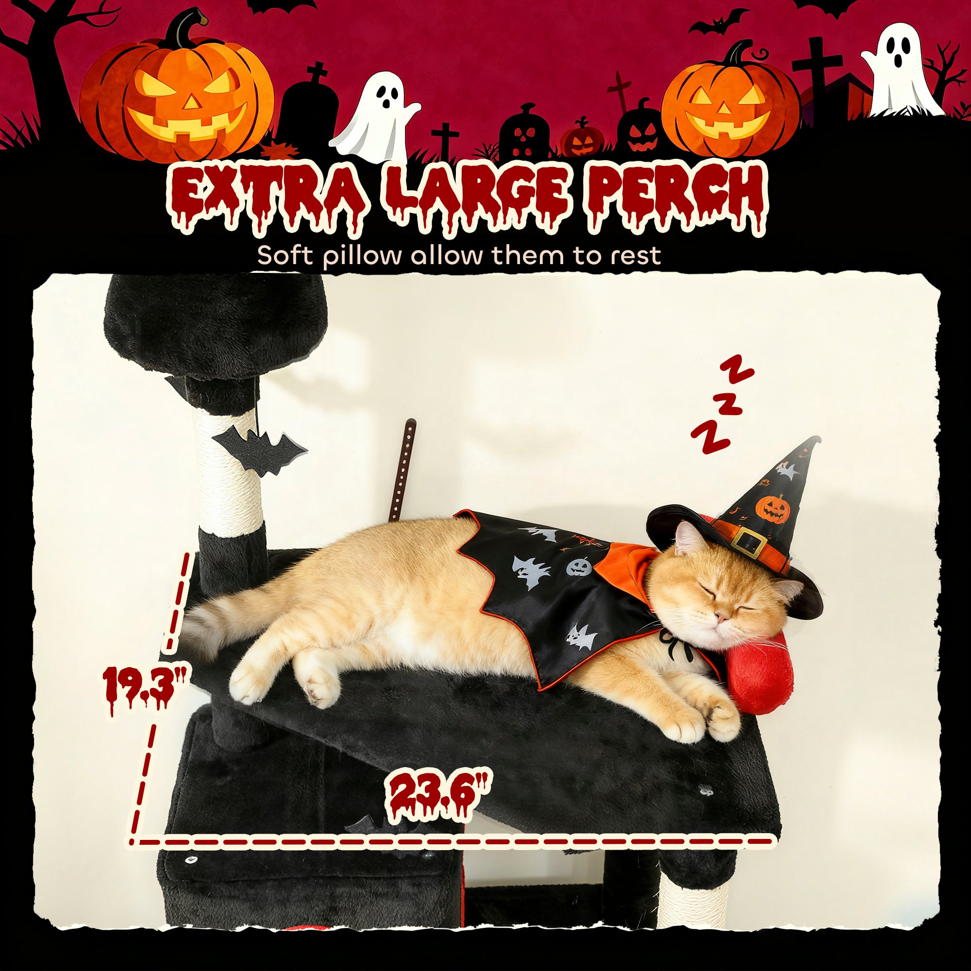 78" Gothic Cat Tree, Cat Tower with Coffin Bed, 2 Spacious Condos, Sisal Scratching Posts, Bat Hanging Balls, Halloween - Black - Image 6