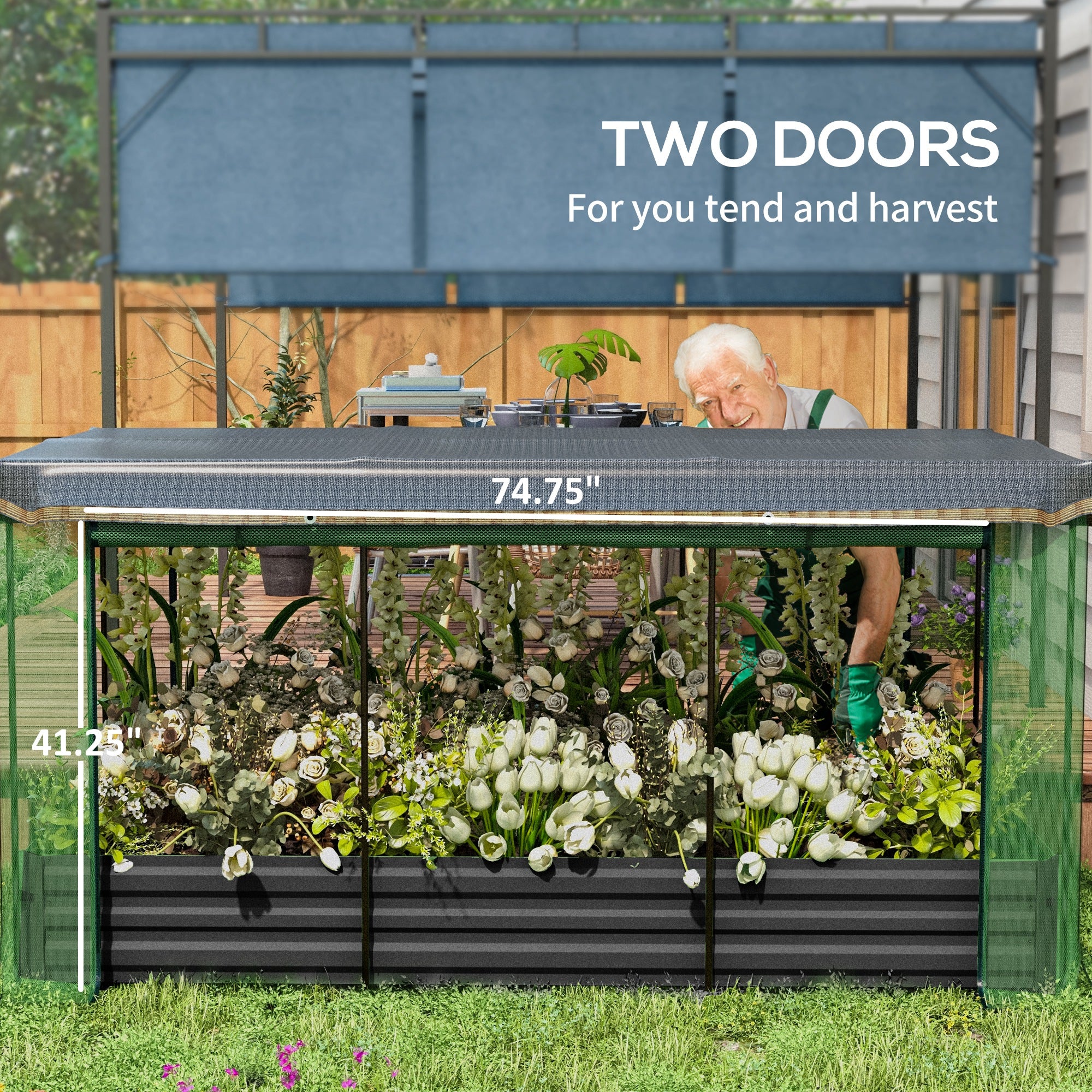 Galvanized Steel Planter Box with Crop Cage and Shade Cloth, Raised Garden Bed for Flowers, Veggies and Herbs, Gray - Dark Gray - Image 6