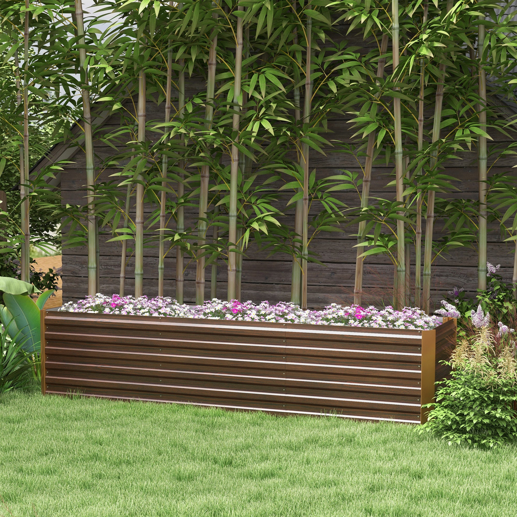 8x2x2ft Galvanized Raised Garden Bed Kit with Safety Edging for Flowers, Herbs and Vegetables, Dark Brown - Brown - Image 2