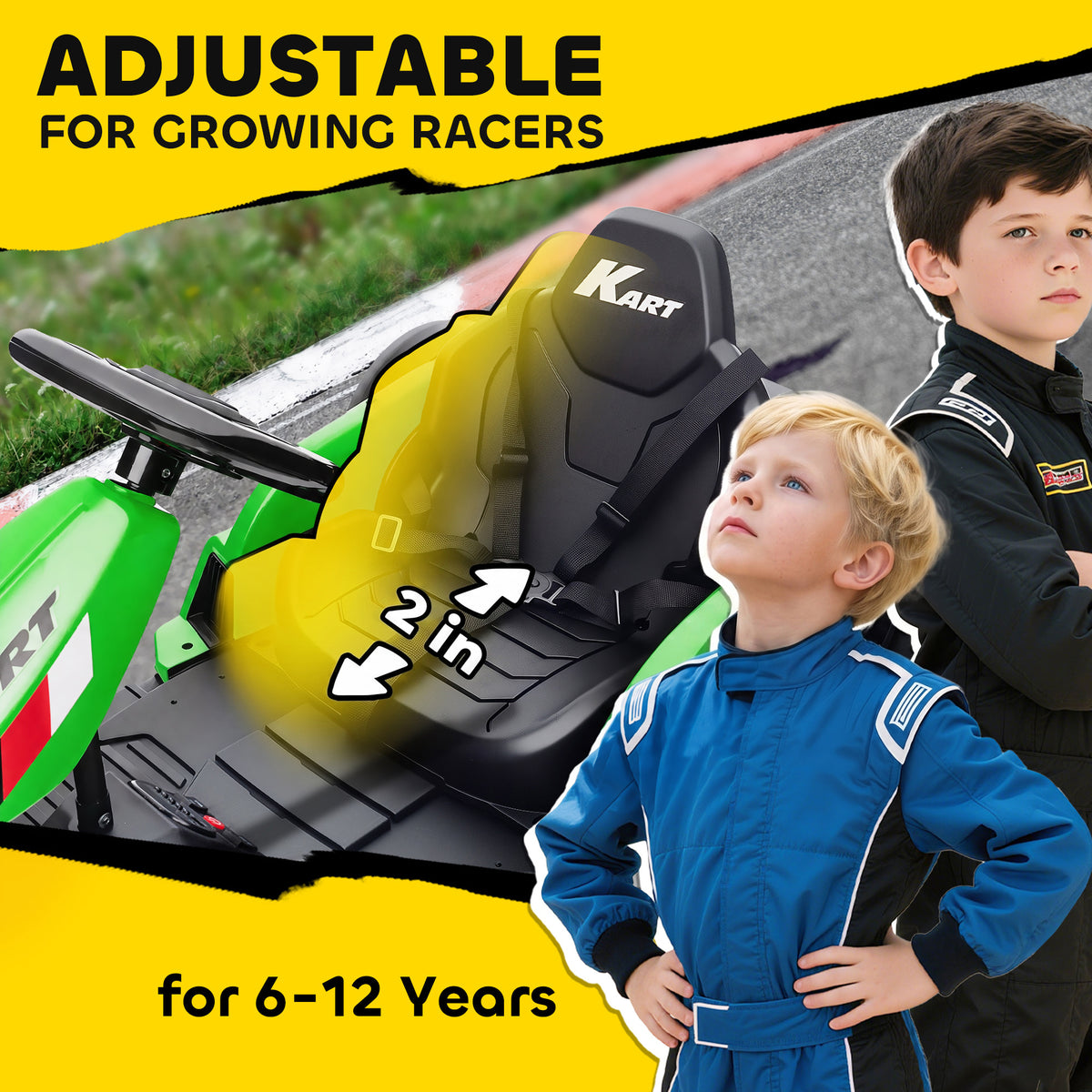 24V Electric Go Kart with Dual 150W Motors, Adjustable Seat & 11.2MPH High Speed, Slow Start, 5-Point Harness, Green