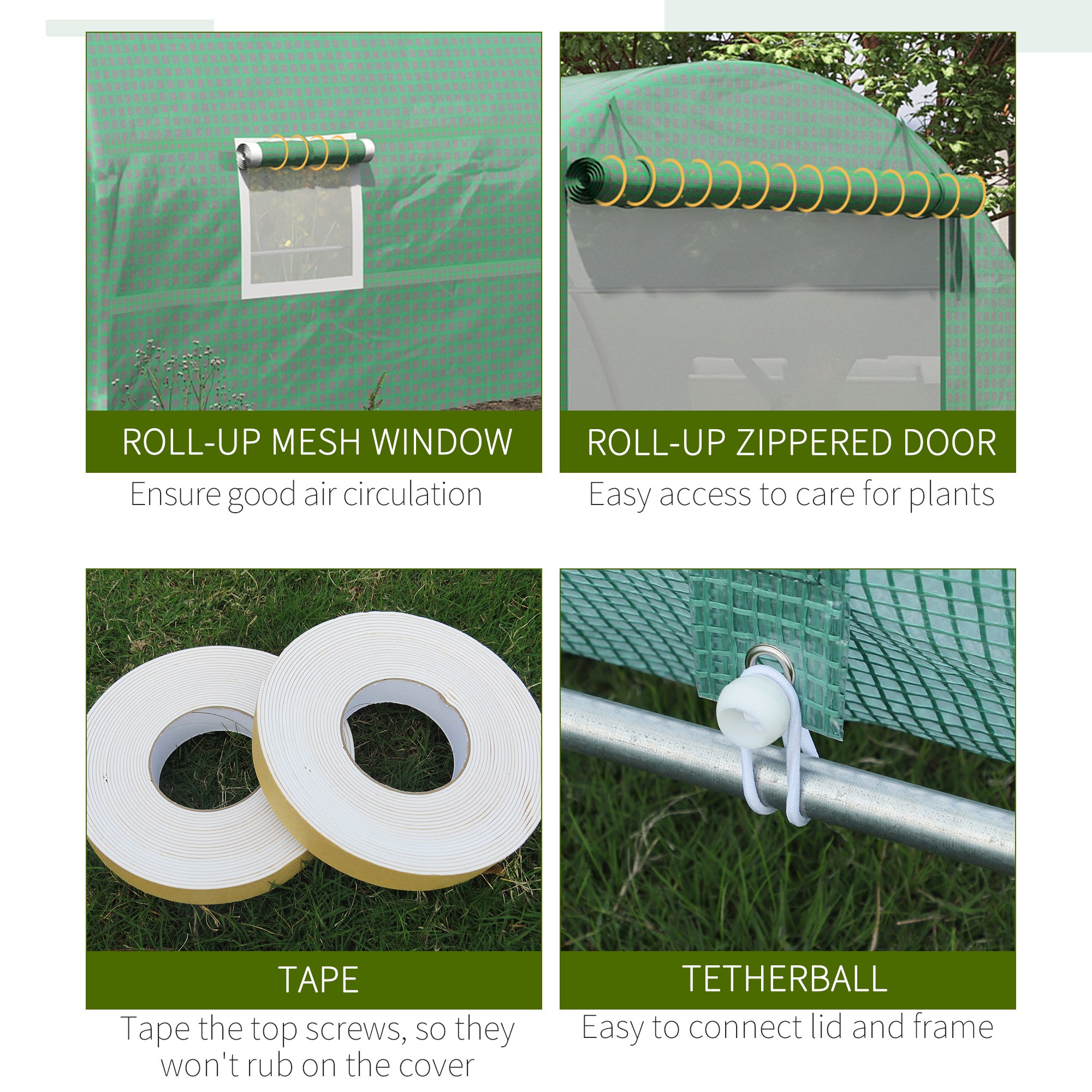 Steel Frame Walk-In Tunnel Greenhouse Garden Warm House Large Hot House Kit with Windows & Door, 19' x 10' x 7', Green - Green - Image 6