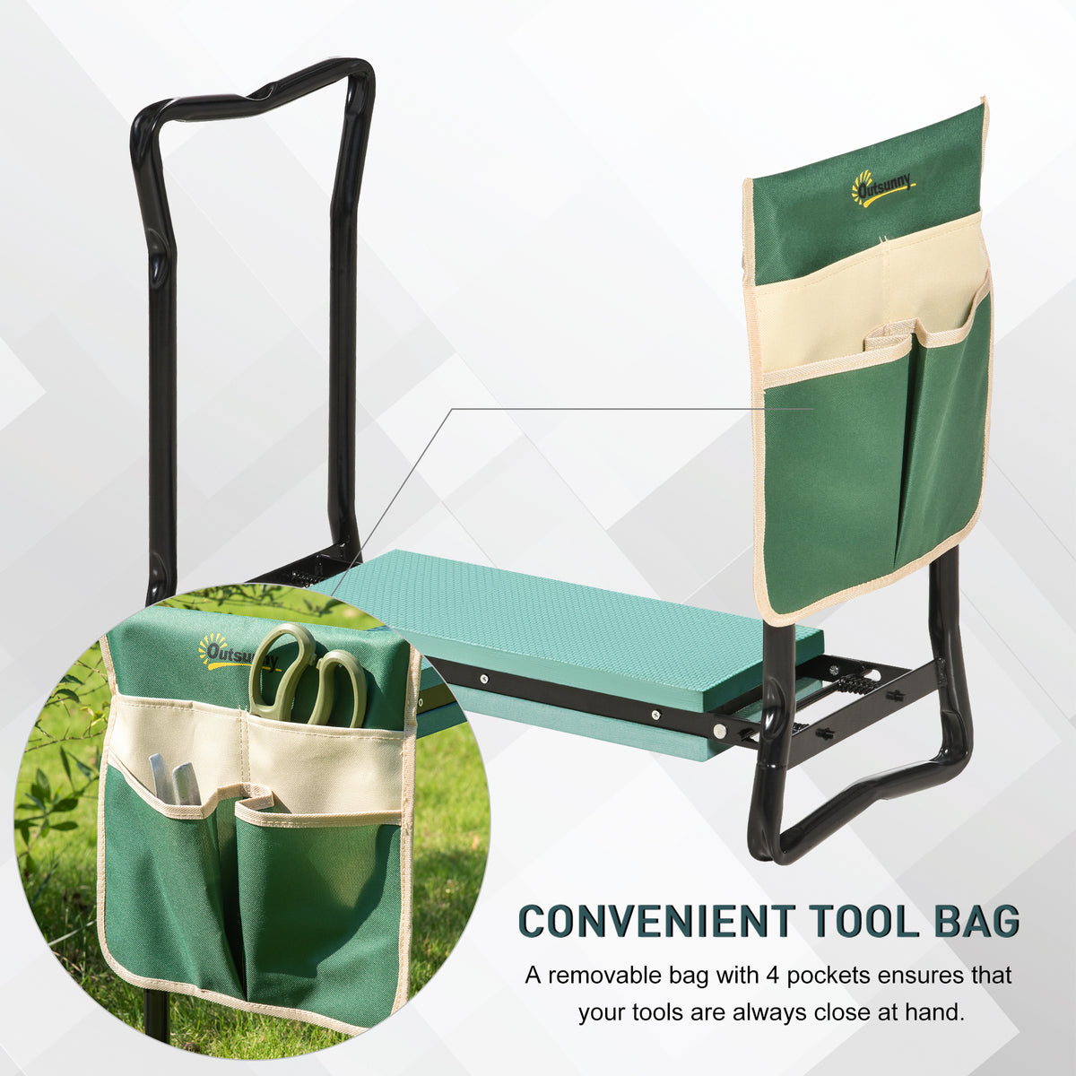 Garden Kneeler Seat Stool Bench Kneeling Pad and 1 Large Side Tool Pouch & Easy Folding Design for Transport & Storage