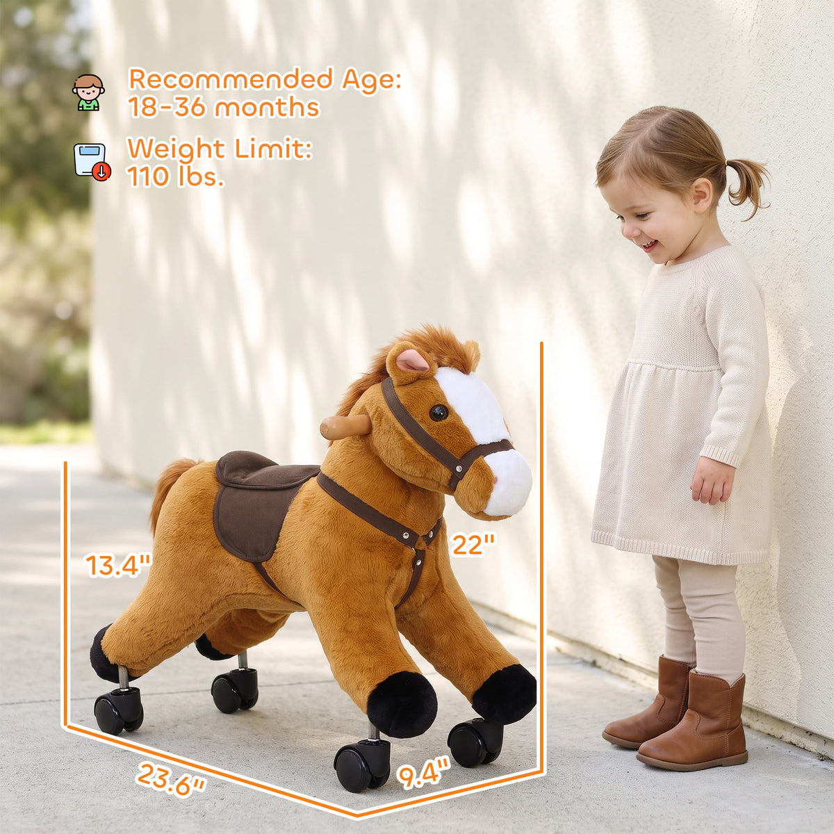 Ride on Horse, Ride on Toy with Wheels, Plush Animal Toys to Develop Balance & Coordination for Toddlers 18-36 M, Brown