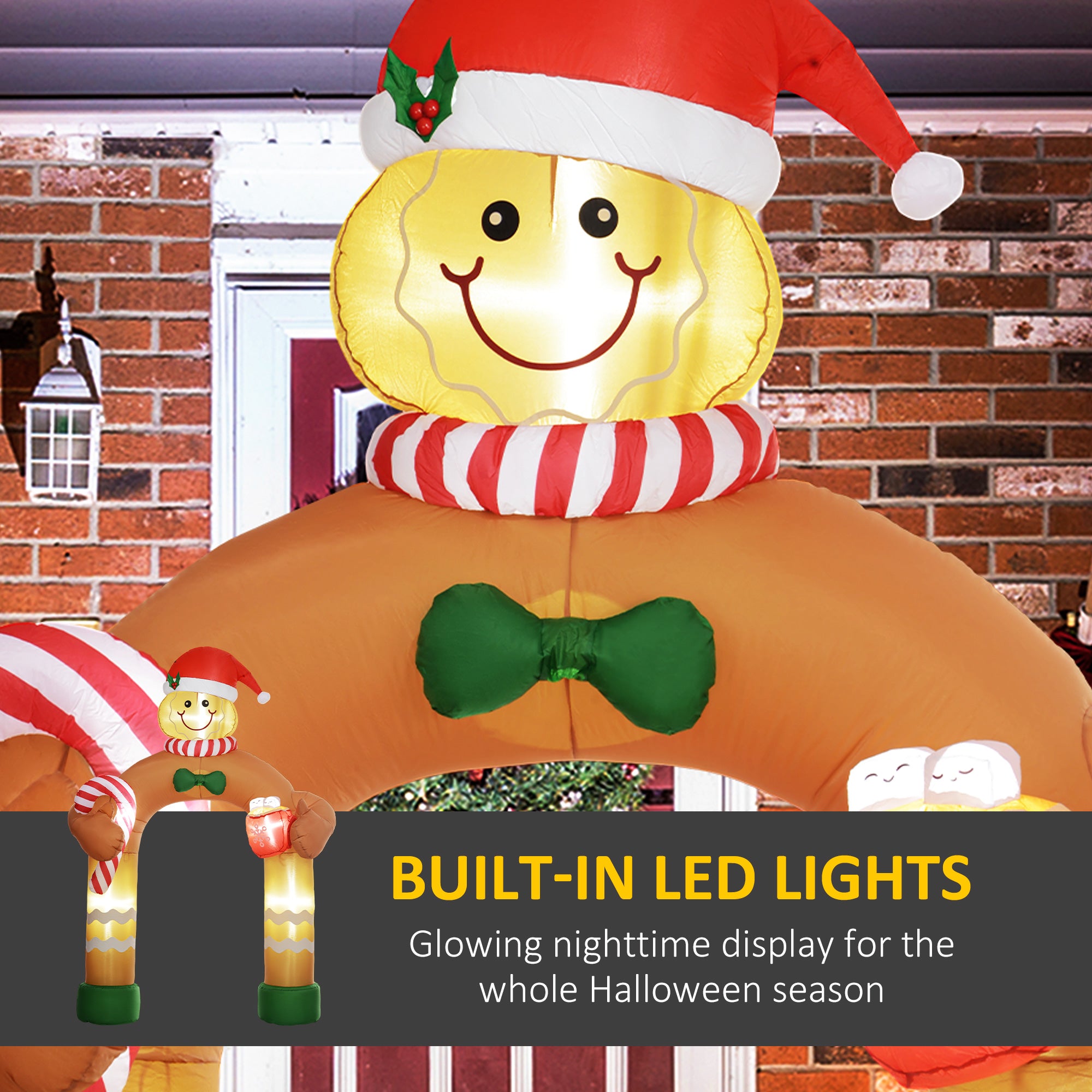 9.2' Inflatable Gingerbread Man Arch w/ White LED Lights, Blow-Up Outdoor Display for Party