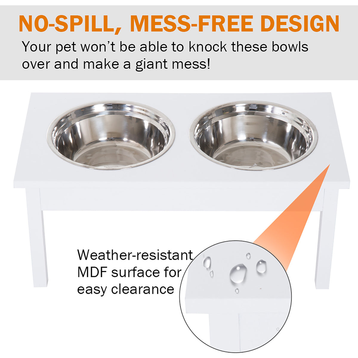 23" Wooden Heavy Duty Dog Food Bowls Pet Elevated Feeding Station -White