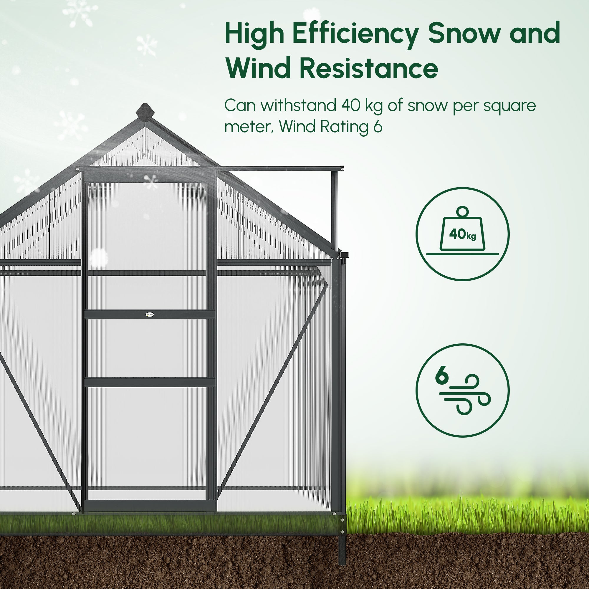 6' x 4' Greenhouse for Outdoors, Polycarbonate Greenhouse with Rain Gutter and Roof Vent, Aluminum Walk-in Green Houses for Outside for Patio Backyard Garden, Dark Green - Dark Green - Image 5