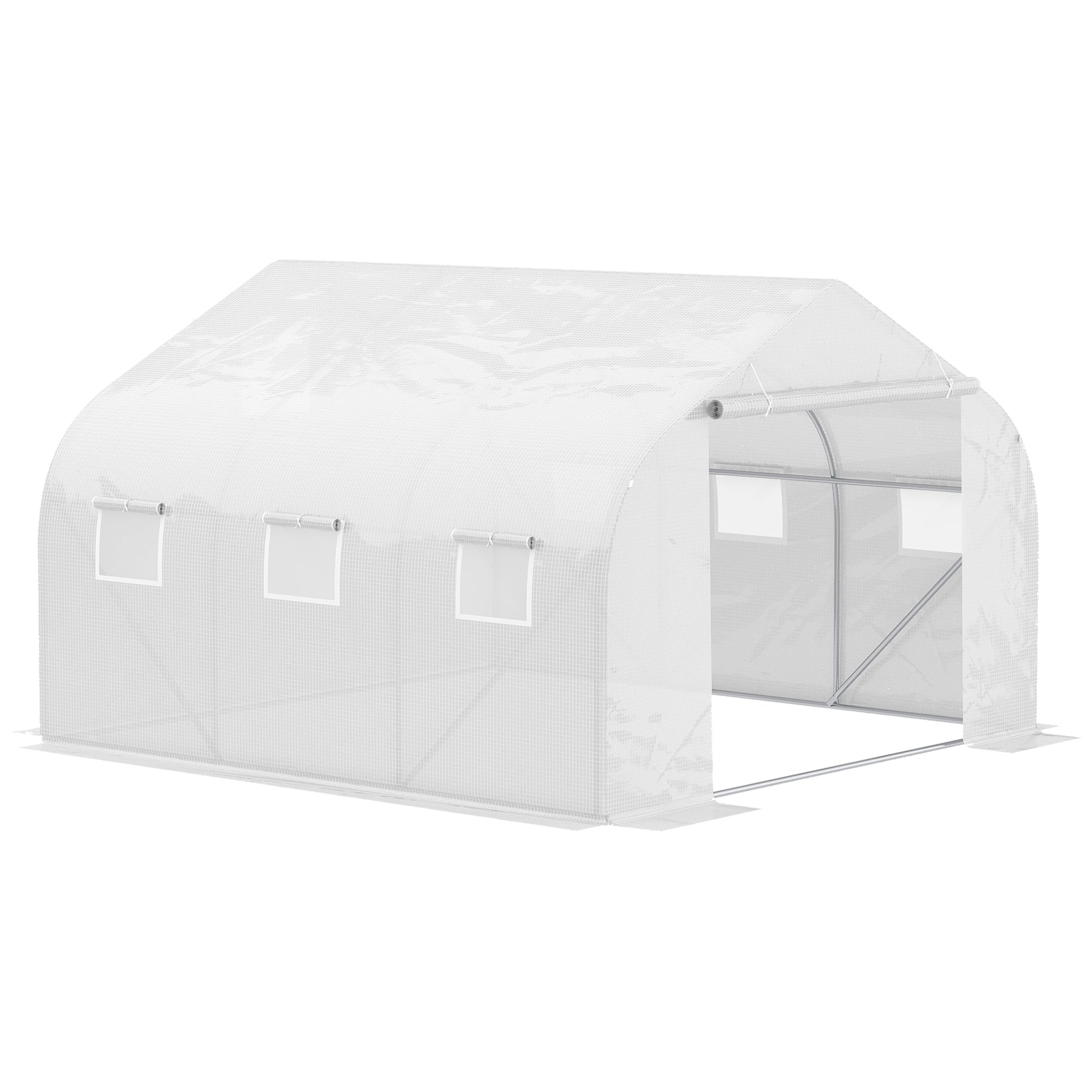 11.5' x 10' x 6.5' Outdoor Walk-in Greenhouse, Tunnel Green House with Roll-up Windows, Zippered Door, PE Cover, Heavy Duty Steel Frame, White - White