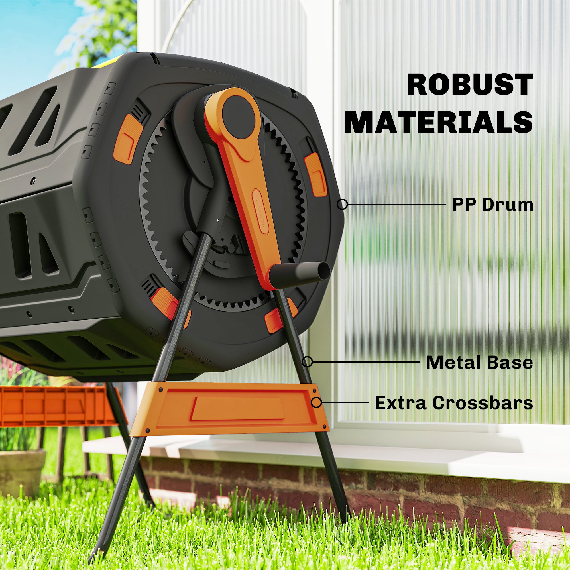 Compost Bin Outdoor, 53 Gal Dual Chamber Tumbling Composter with Adjustable Vents, BPA Free Tumbling Composter, Orange - Orange - Image 8