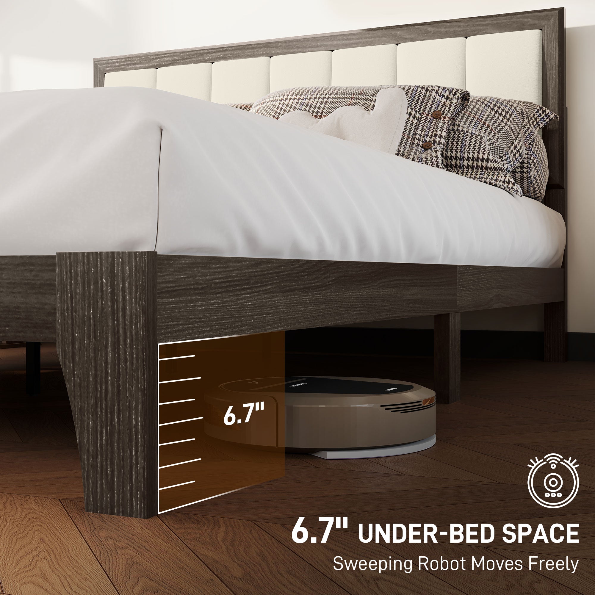 Queen Size Bed Frame with Headboard, Platform Bed Frame with Wooden Slats No Box Spring Needed Charcoal Gray