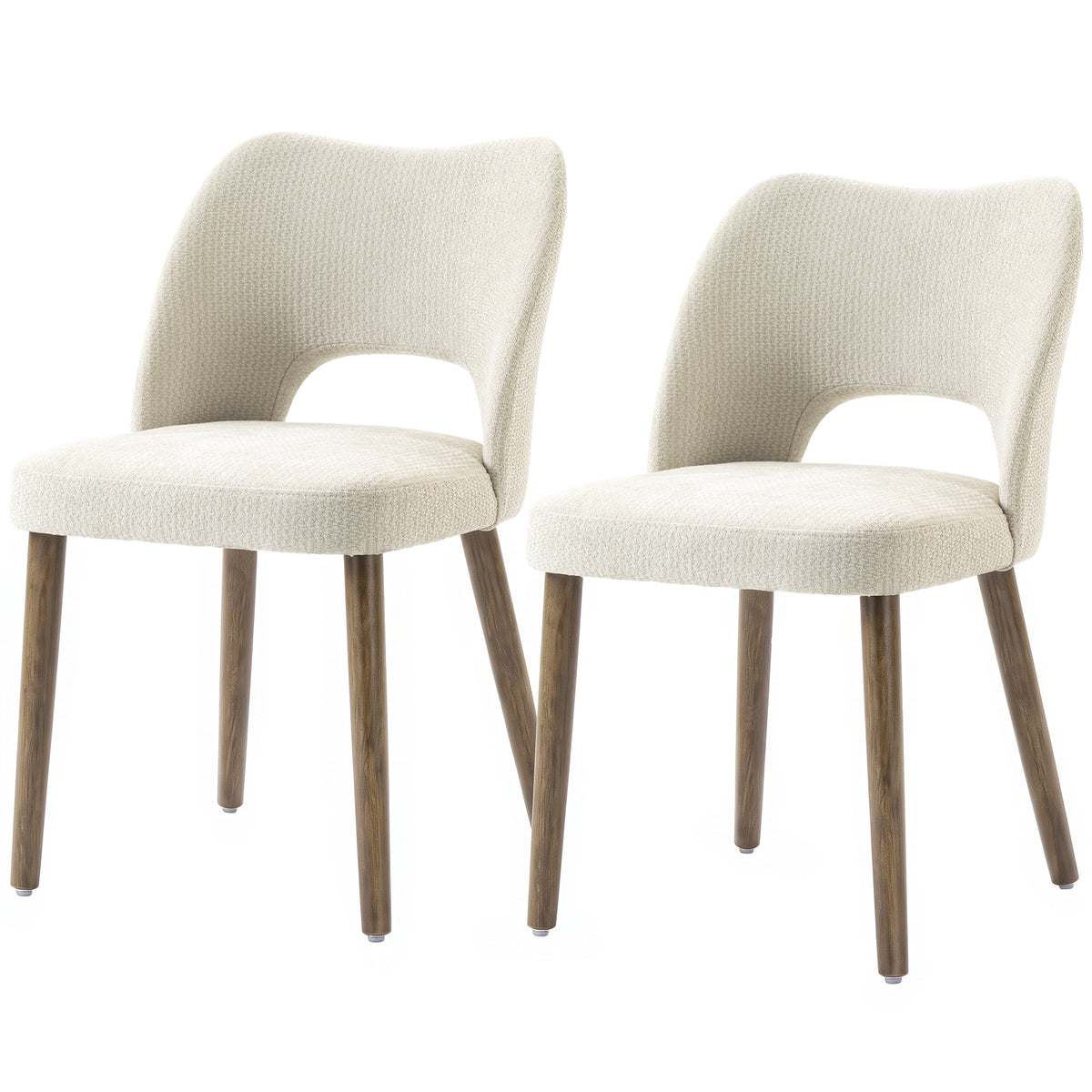 Dining Chairs Set Upholstered Kitchen Chenille Tool Free Assembly Rubberwood Legs, Cream White