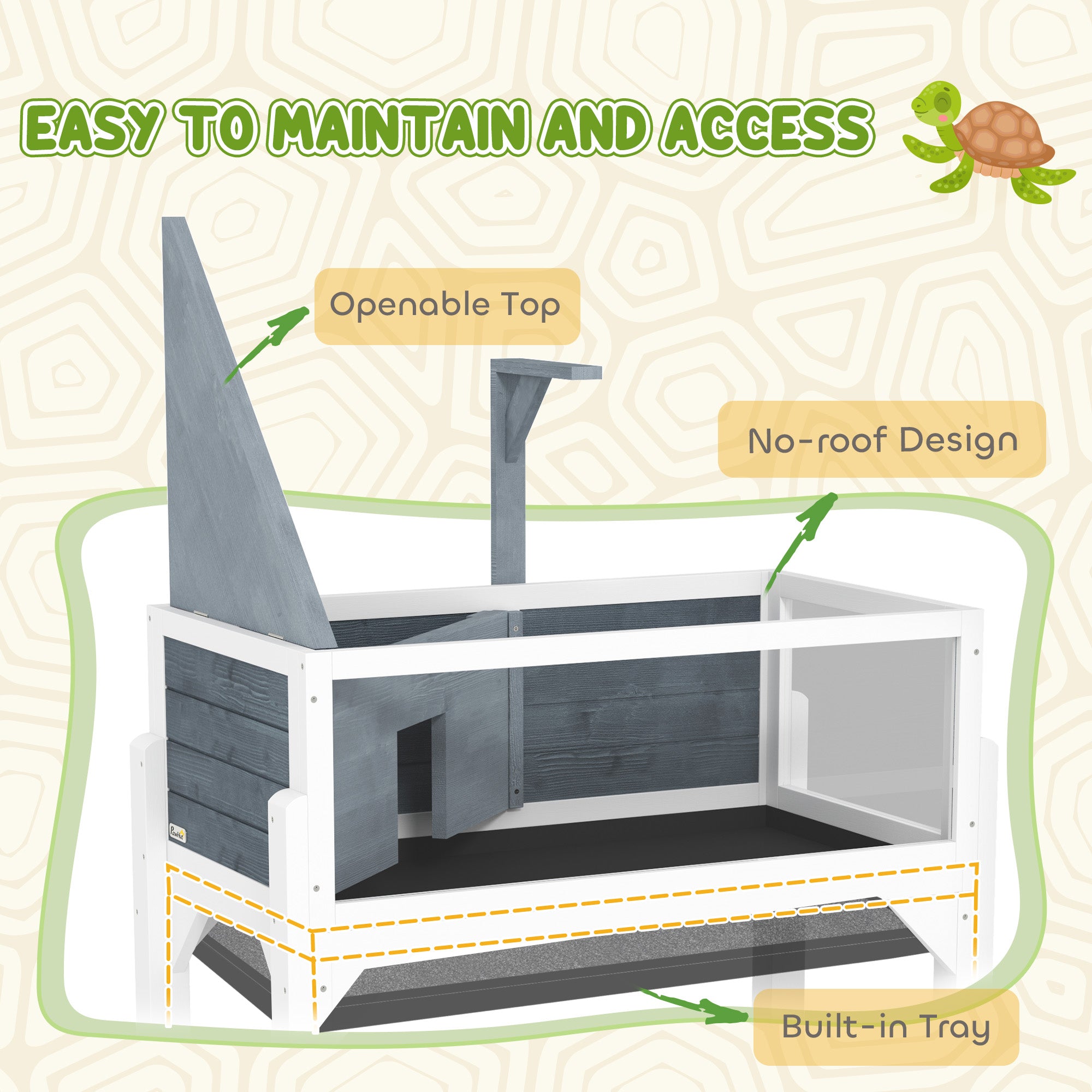 Wooden Tortoise Habitat with Storage Shelf, Tortoise Enclosure with Clear Windows, Openable Top, Lamp Holder, Gray - Gray - Image 8