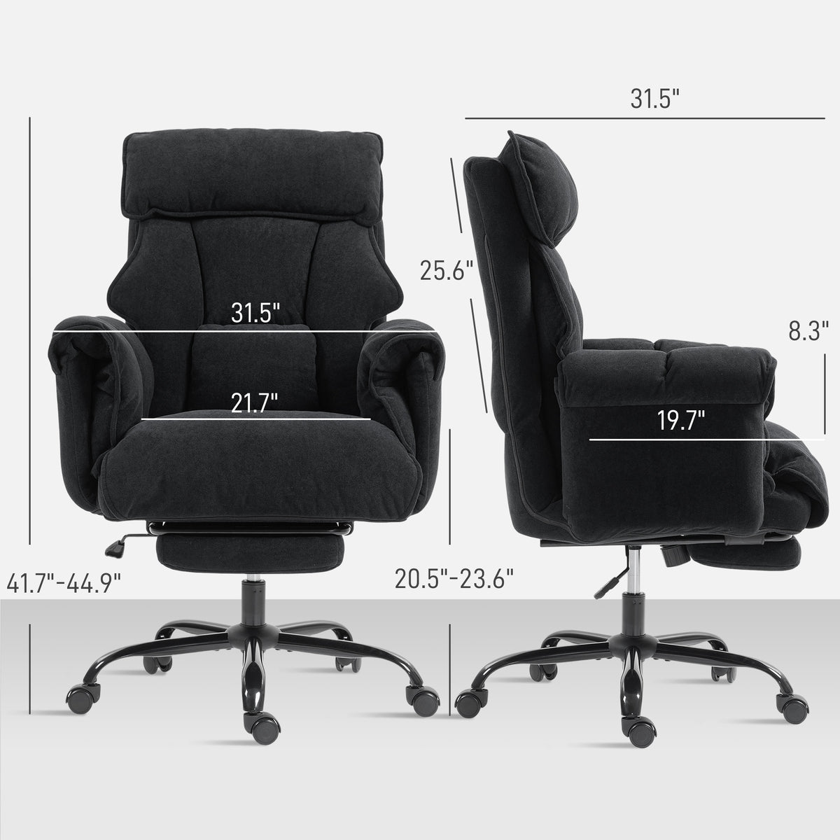 Executive Office Chair, Reclining Computer Chair with Footrest, High Back, Headrest, Adjustable Height, Black