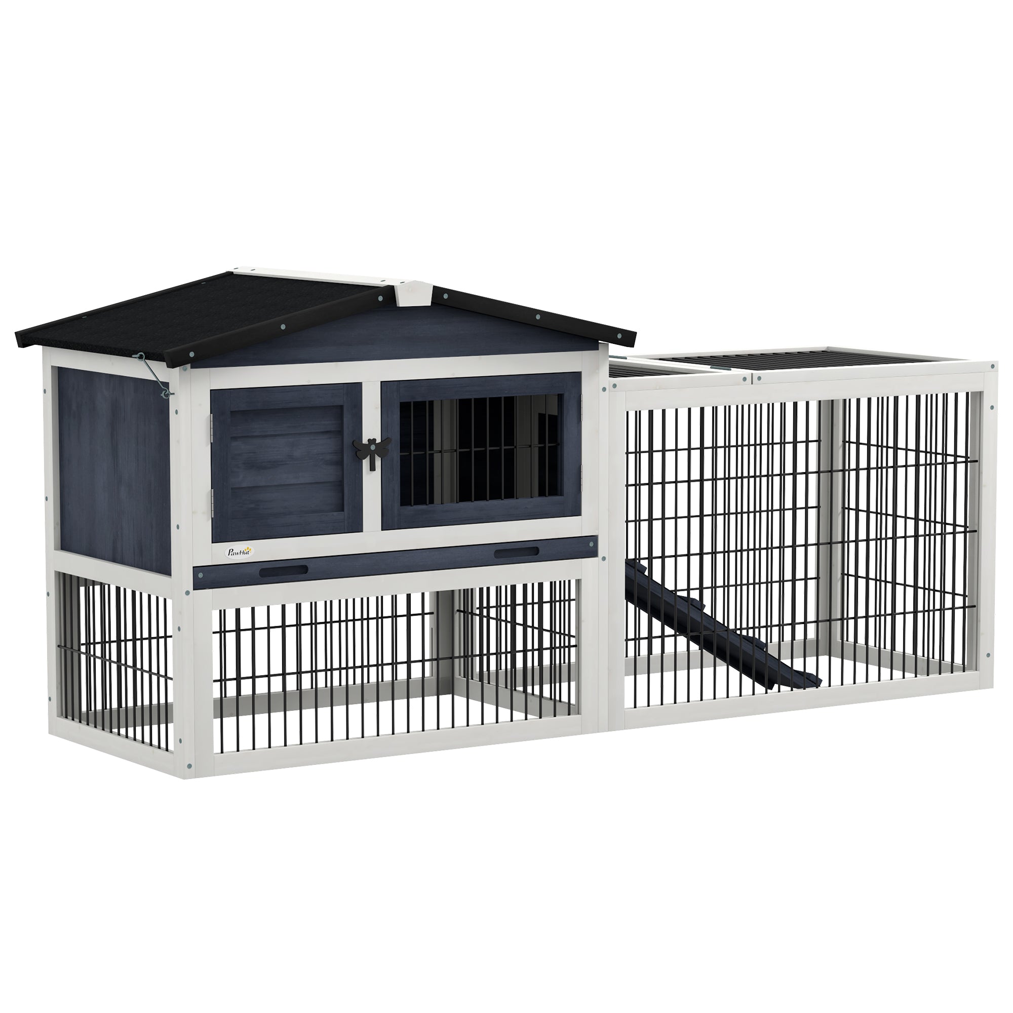 2 Level 59" Outdoor Rabbit Hutch with Openable Top, Dark Gray