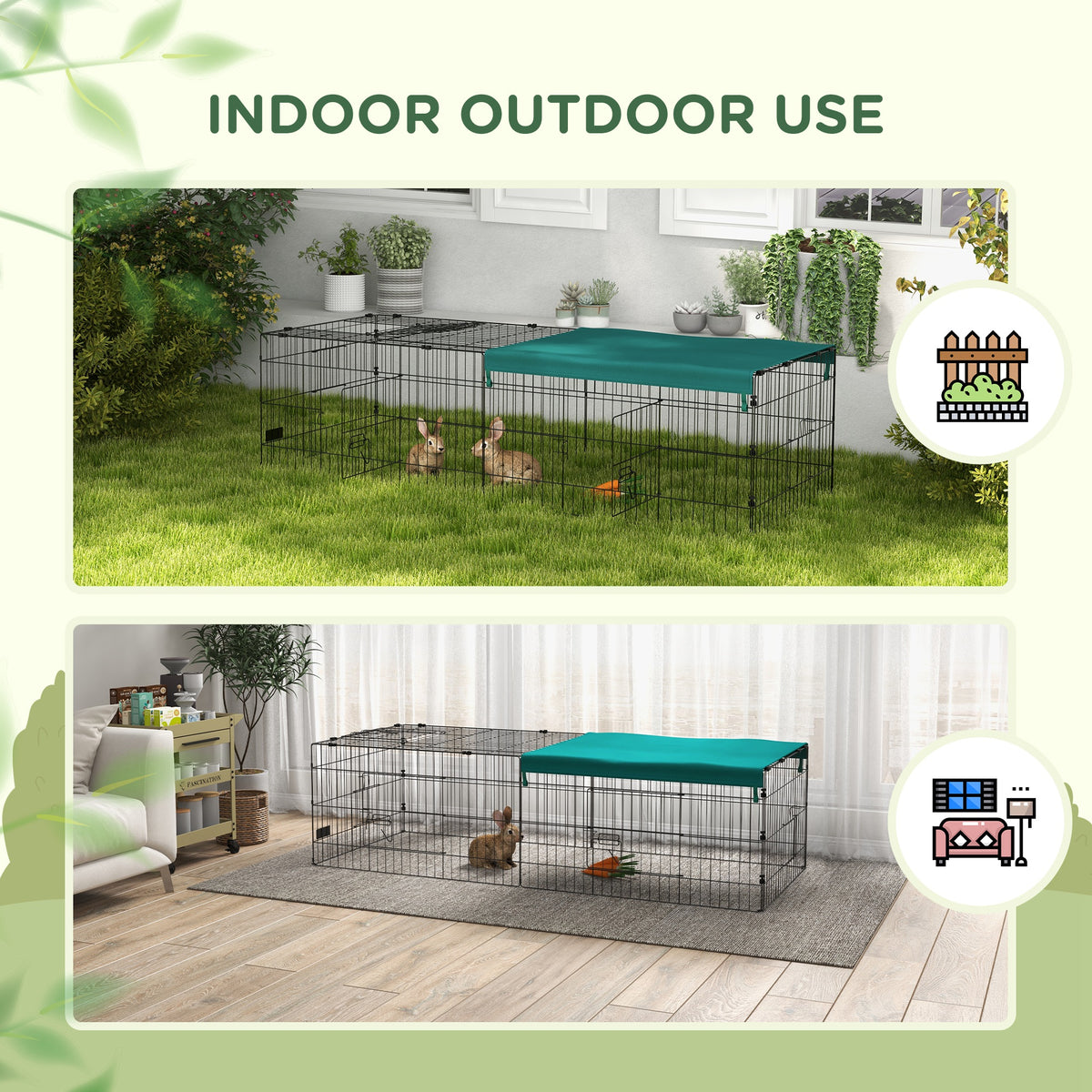73" Small Animal Playpen with with Roof for Rabbits, Chicken, Chinchillas for Indoor/Outdoor Use, Green - Green - Image 8