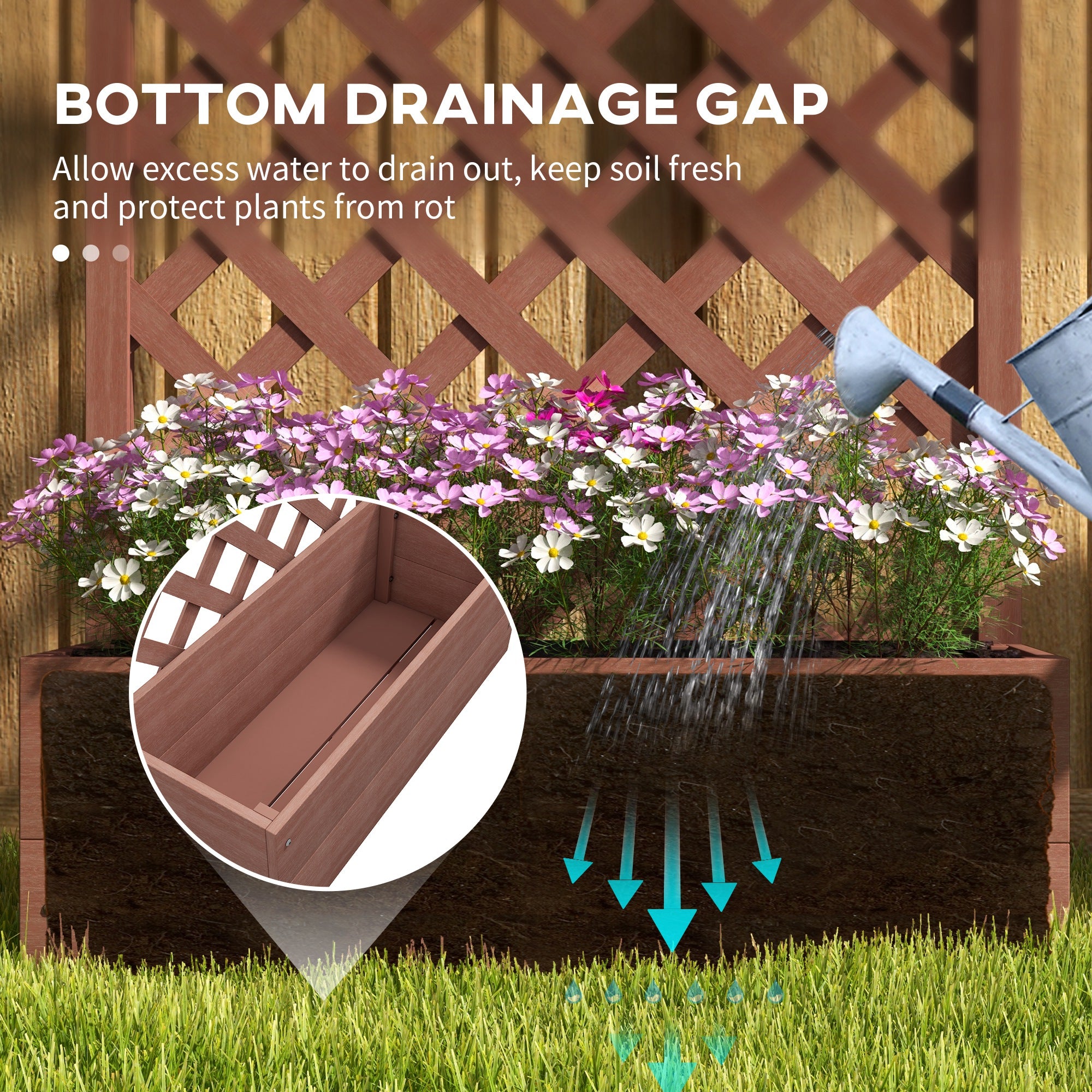 Trellis Planter Box for Climbing Plants, Raised Garden Bed w/ Trellis Lattice for Outdoor Garden, Backyard, Brown - Light Brown - Image 6
