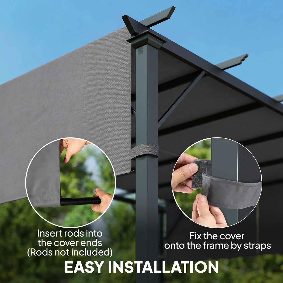 2 Pcs Pergola Replacement Canopy, UV Protection Pergola Shade Cover, Easy to Install, for 10 x 10ft Pergola, Dark Gray