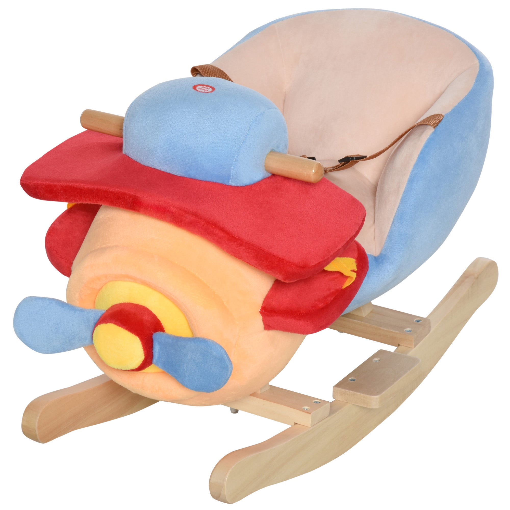 Kids Rocking Horse, Wooden Plush Ride-on Plane Chair Toy with Lullaby Song and Seat Belt for 18 Month +