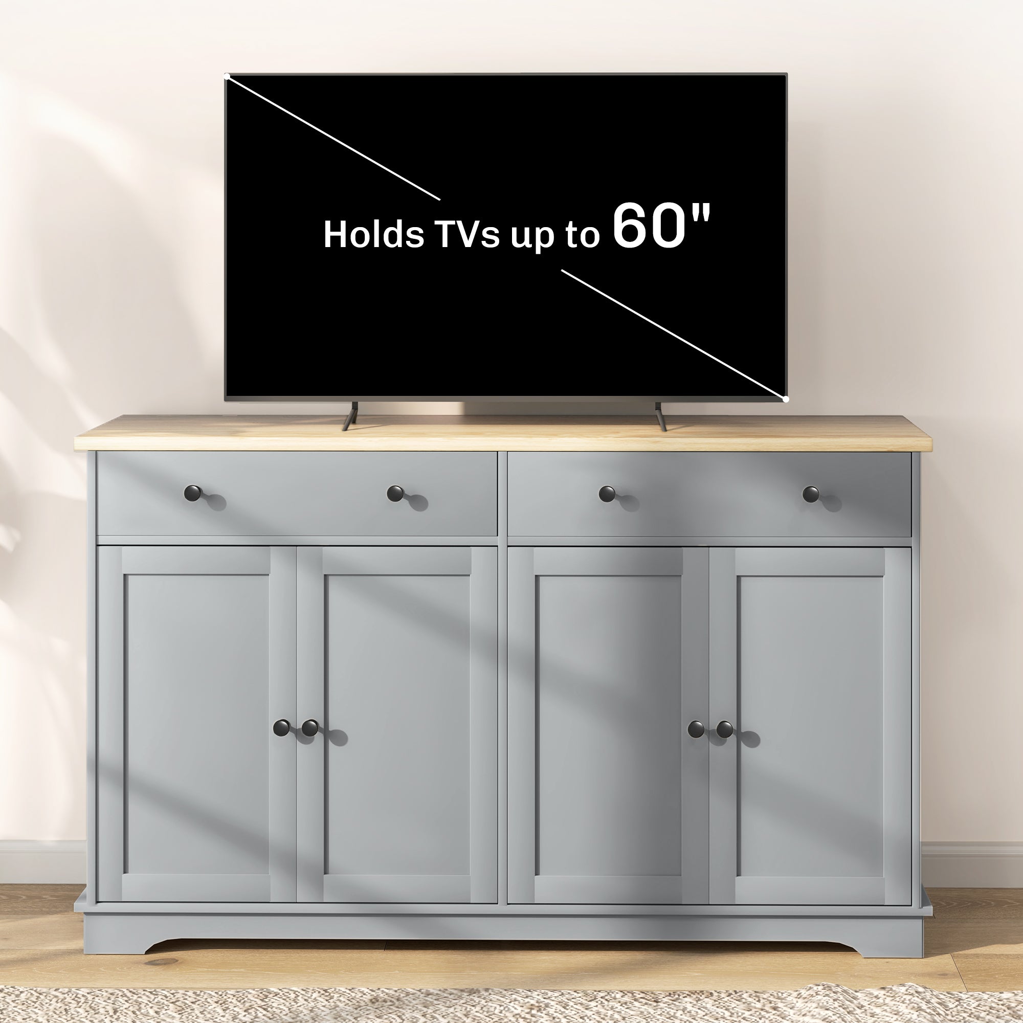 Modern Sideboard, Buffet Cabinet with Storage Drawers, Adjustable Shelves for Living Room, Dining Room, Entryway, Gray