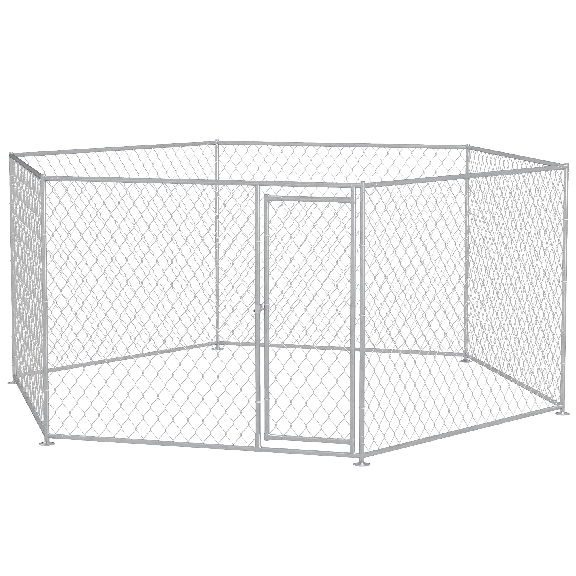13.4' x 11.5' x 5.6' Dog Kennel Outdoor for Medium and Large-Sized Dogs with Lockable Door, Silver - Silver