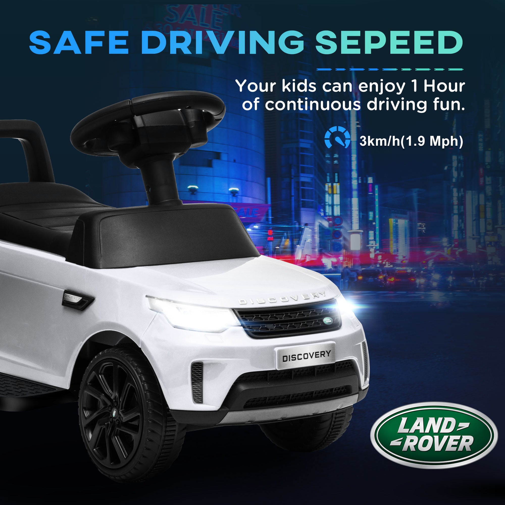2 in 1 Land Rover Licensed 6V Ride on Car Sliding Car Battery Powered Electric Car w/ Headlights Music Horn, White