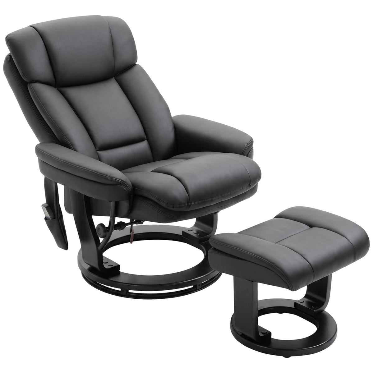 PU Leather Massage Recliner Chair with Ottoman, 10-Point Vibration, Swivel Armchair, Black
