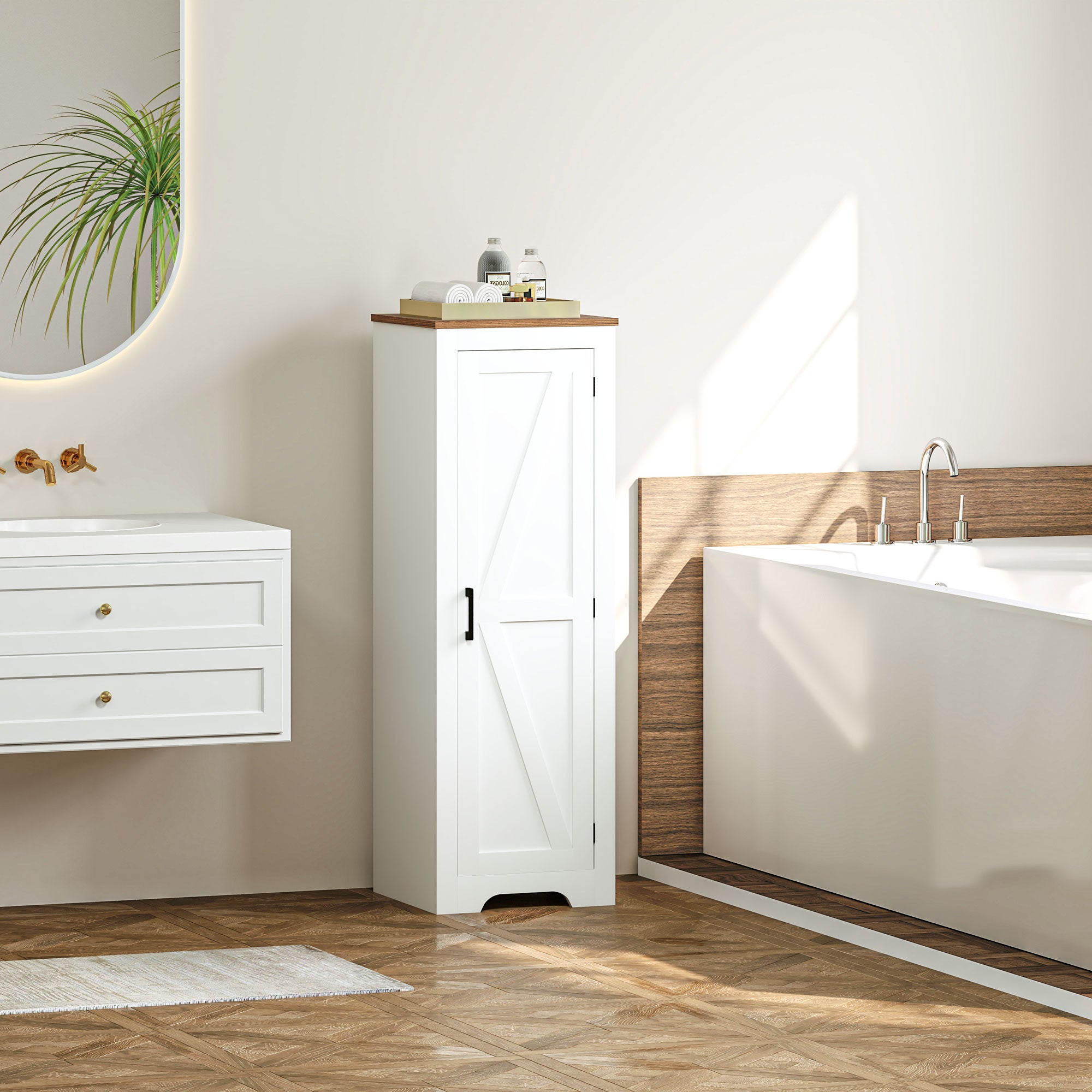 Farmhouse Accent Cabinet with Adjustable Shelf Barn Door Storage Cabinet for Living Room Floor Pantry Cabinet, White