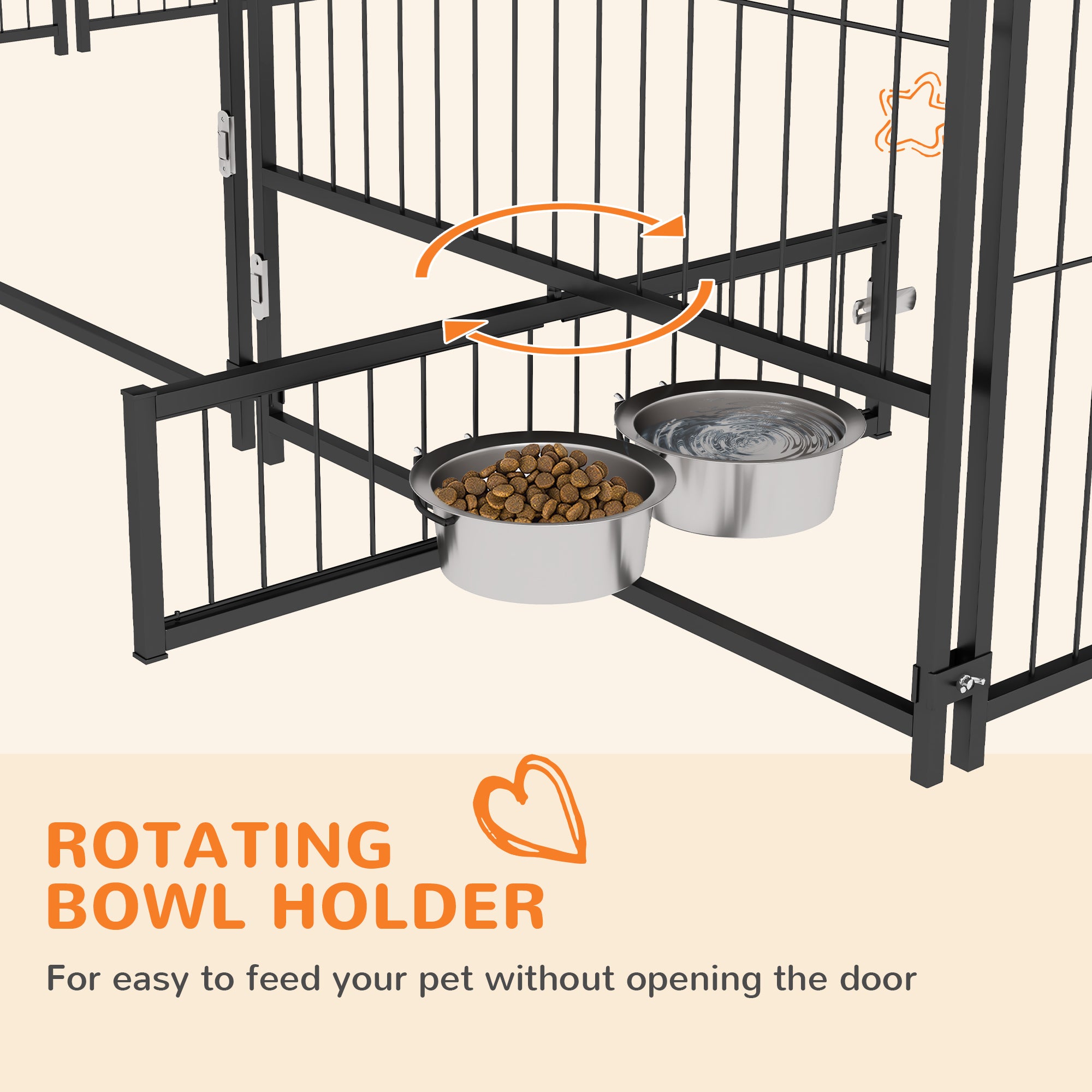 6.9' x 6.9' x 5' Outdoor Dog Kennel with Canopy Garden Playpen Fence Crate Enclosure Cage Rotating Bowl, Coffee - Coffee - Image 6