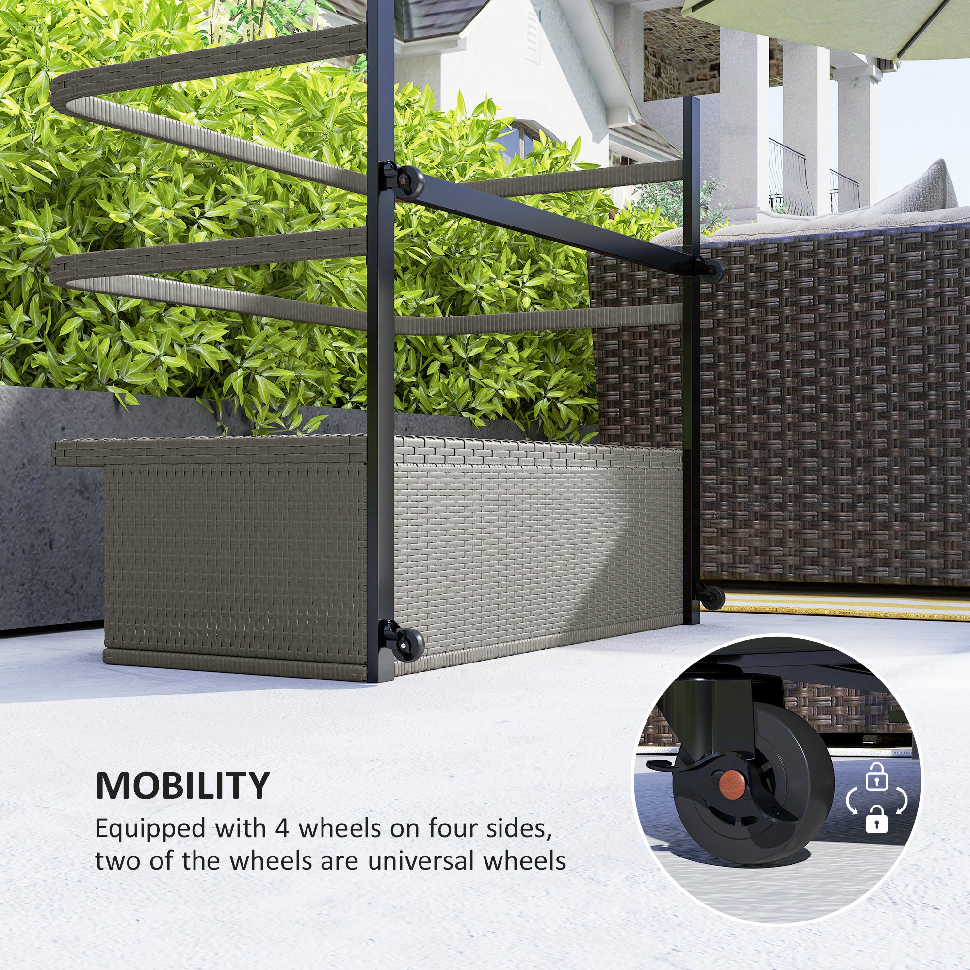 PE Rattan Pool Float Storage Organizer with Wheels, Mixed Gray - Mixed Gray - Image 4